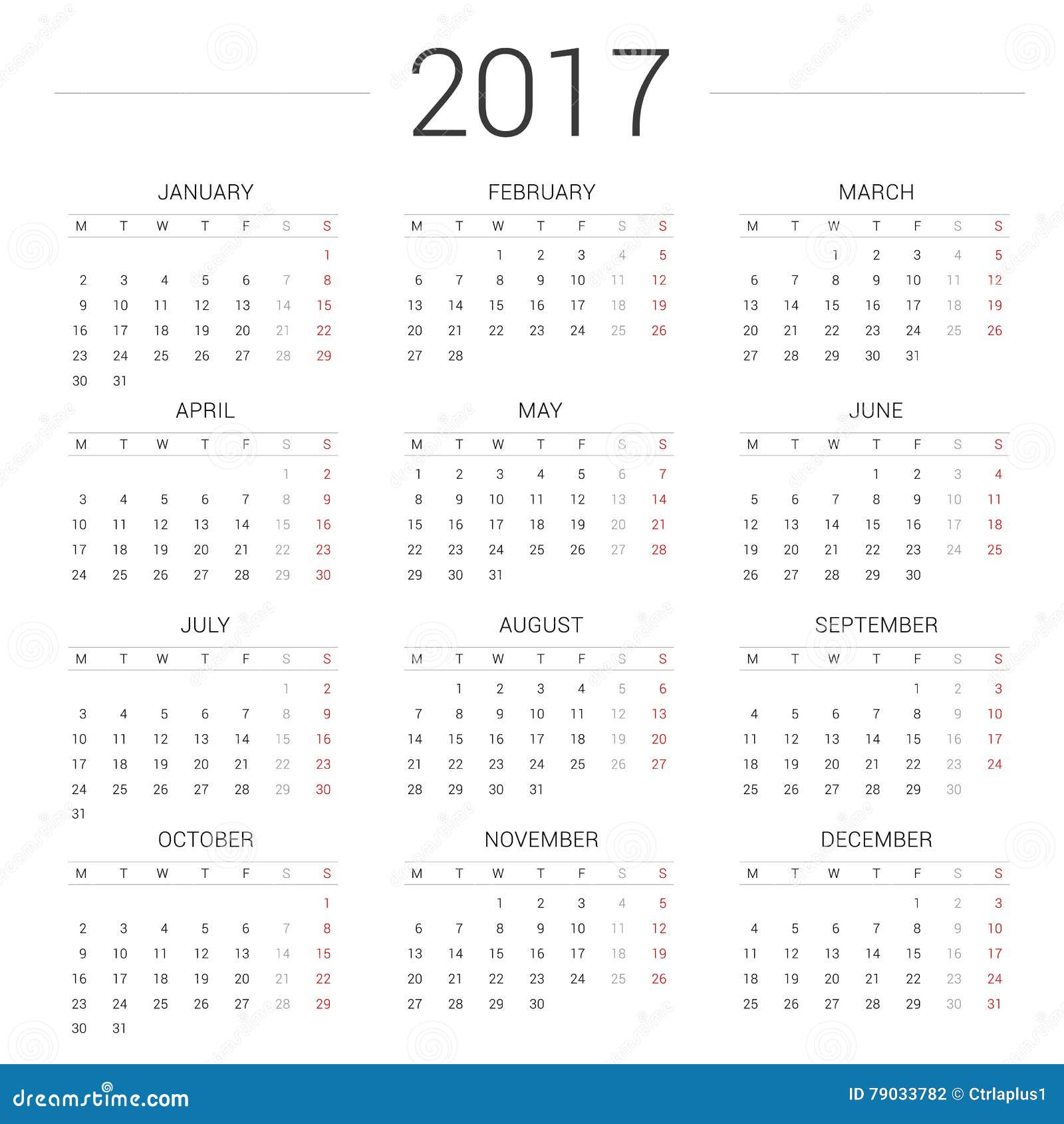 Woning Kalmerend Dusver De Eenvoudige Stijl Van Het Kalender 2017 Jaar De Week Begint Maandag  Vector Illustratie - Illustration of organisator, creatief: 79033782