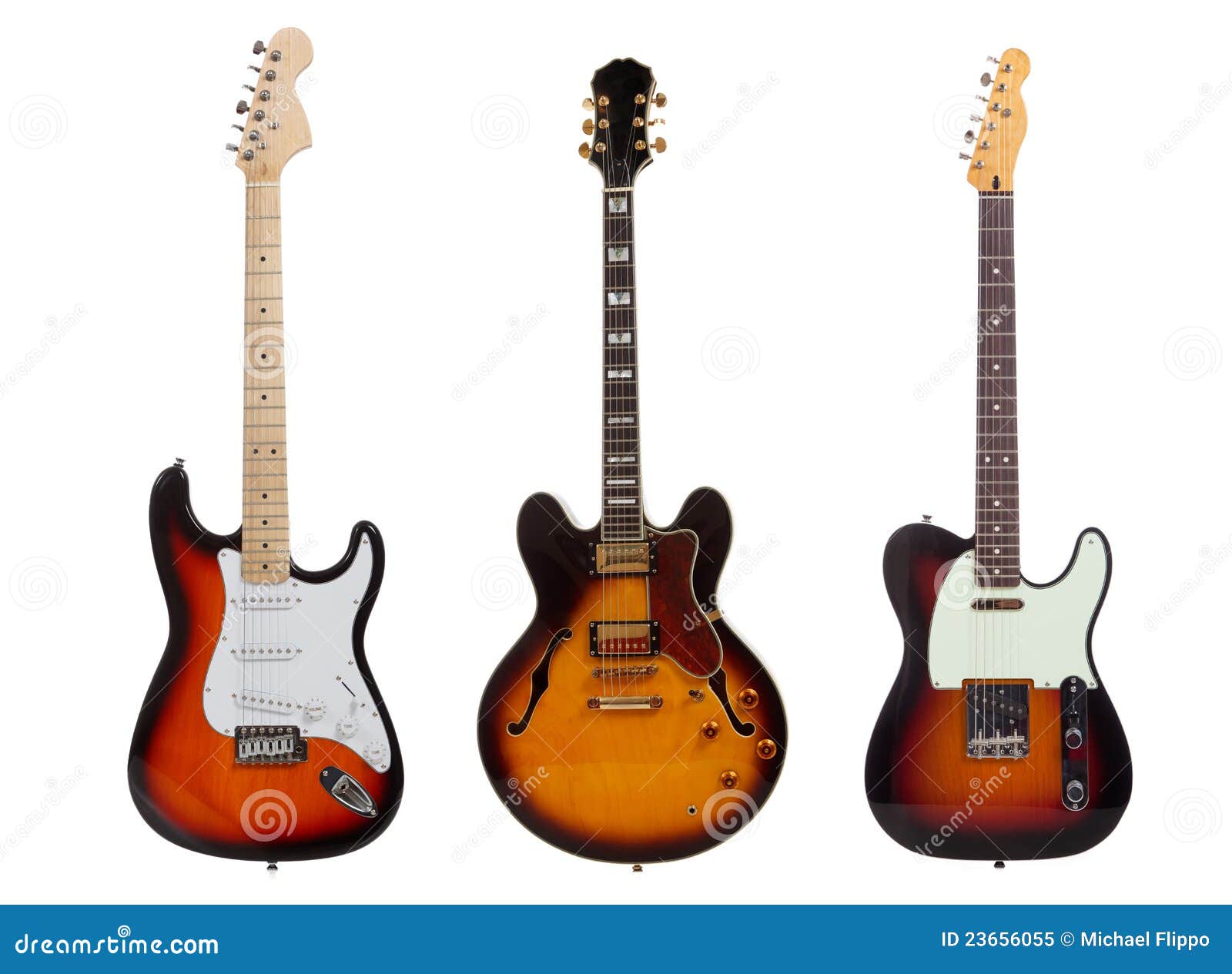 De Elektrische Gitaren Van Het Trio Op Wit Stock Afbeelding Image of