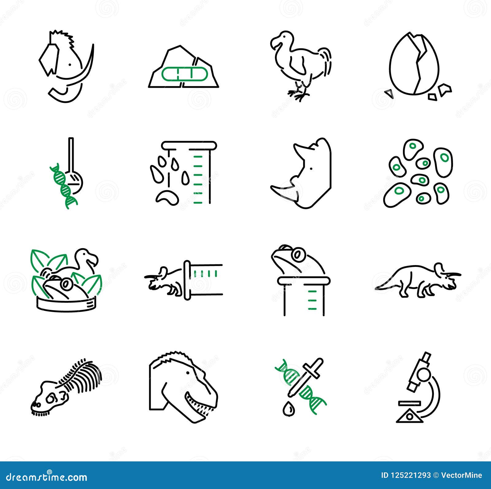 de-extinction, or resurrection biology  icons collection set.