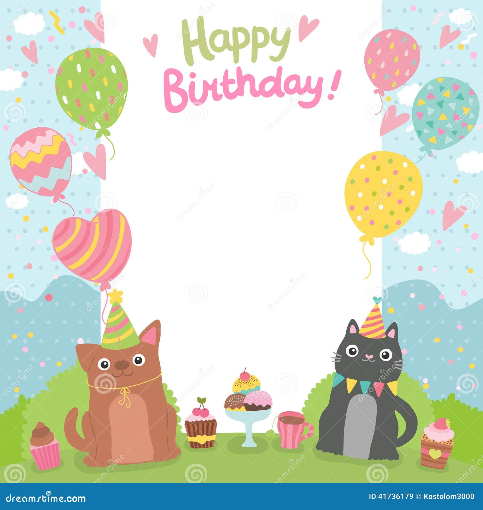 Wonderbaar De Gelukkige Achtergrond Van De Verjaardagskaart Met Hond En Kat CX-35