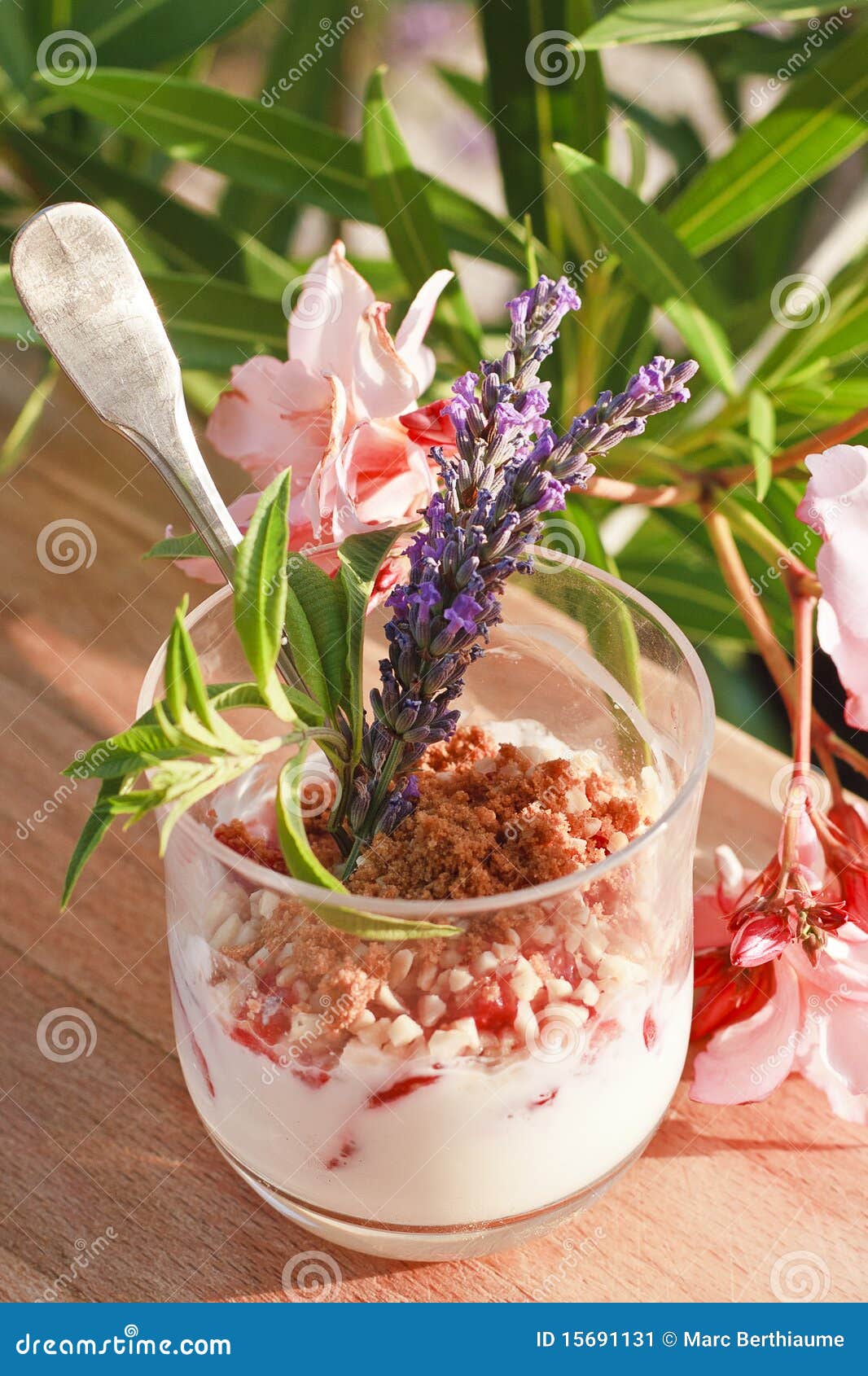 De gestremde melk van aardbeien. Gezond dessert met aardbeien, gestremde melk en koekje