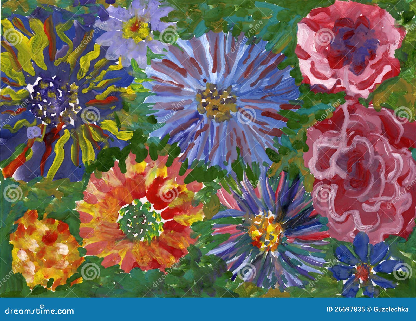 De Gouache Van Bloemen Illustratie Illustration of beelden, geel: 26697835