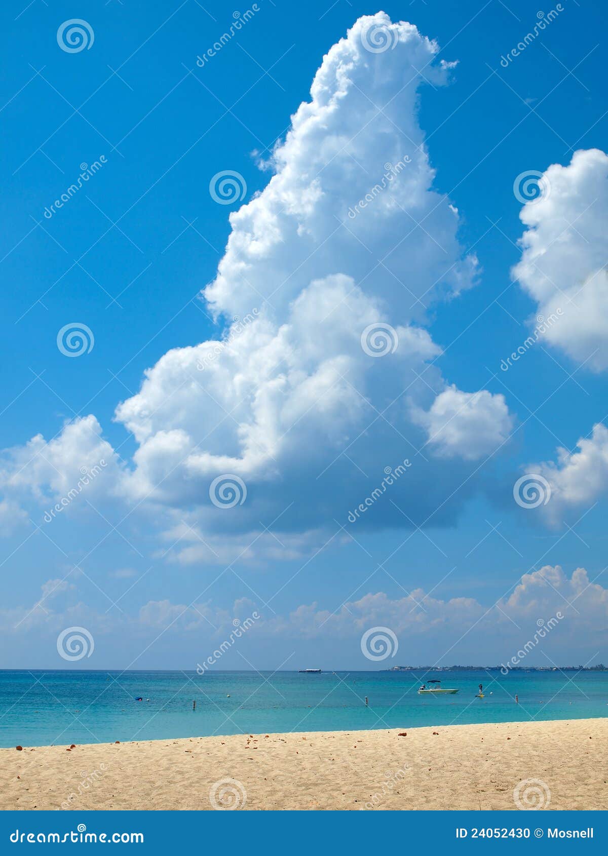 De Grote Kaaiman van het Strand van zeven Mijl. Kijkend het noorden naar de Baai van het Westen van het beroemde Strand van Zeven Mijl in de Caymaneilanden