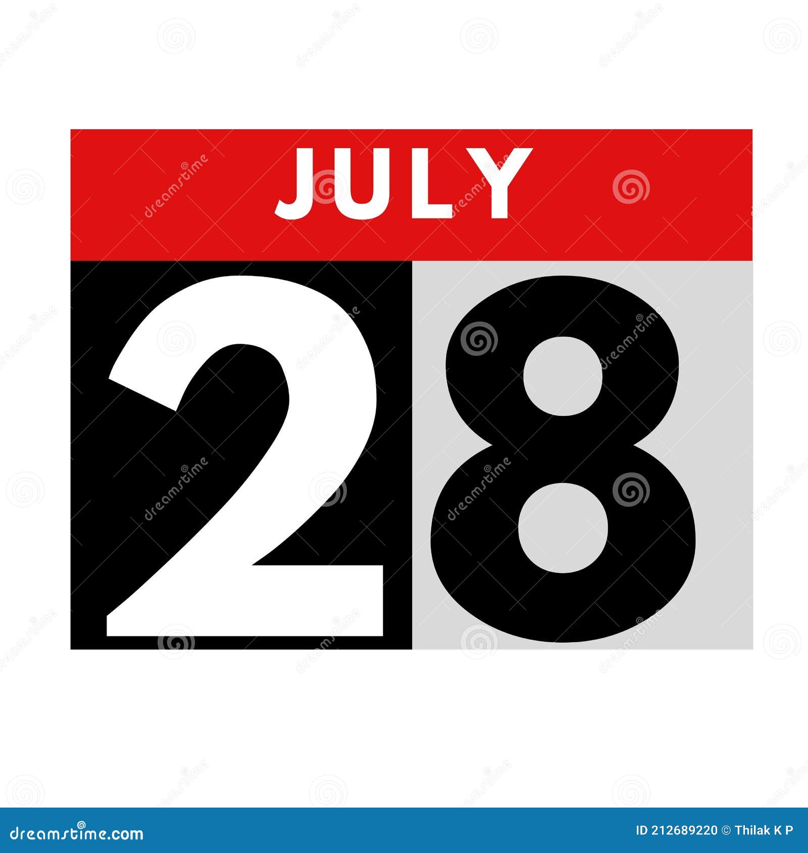 Mes De Julio Calendario 28 De Julio . Calendario Diario Plano Icono Fecha Día Mes Calendario Para  El Mes De Julio Stock de ilustración - Ilustración de cita, fecha: 212689220