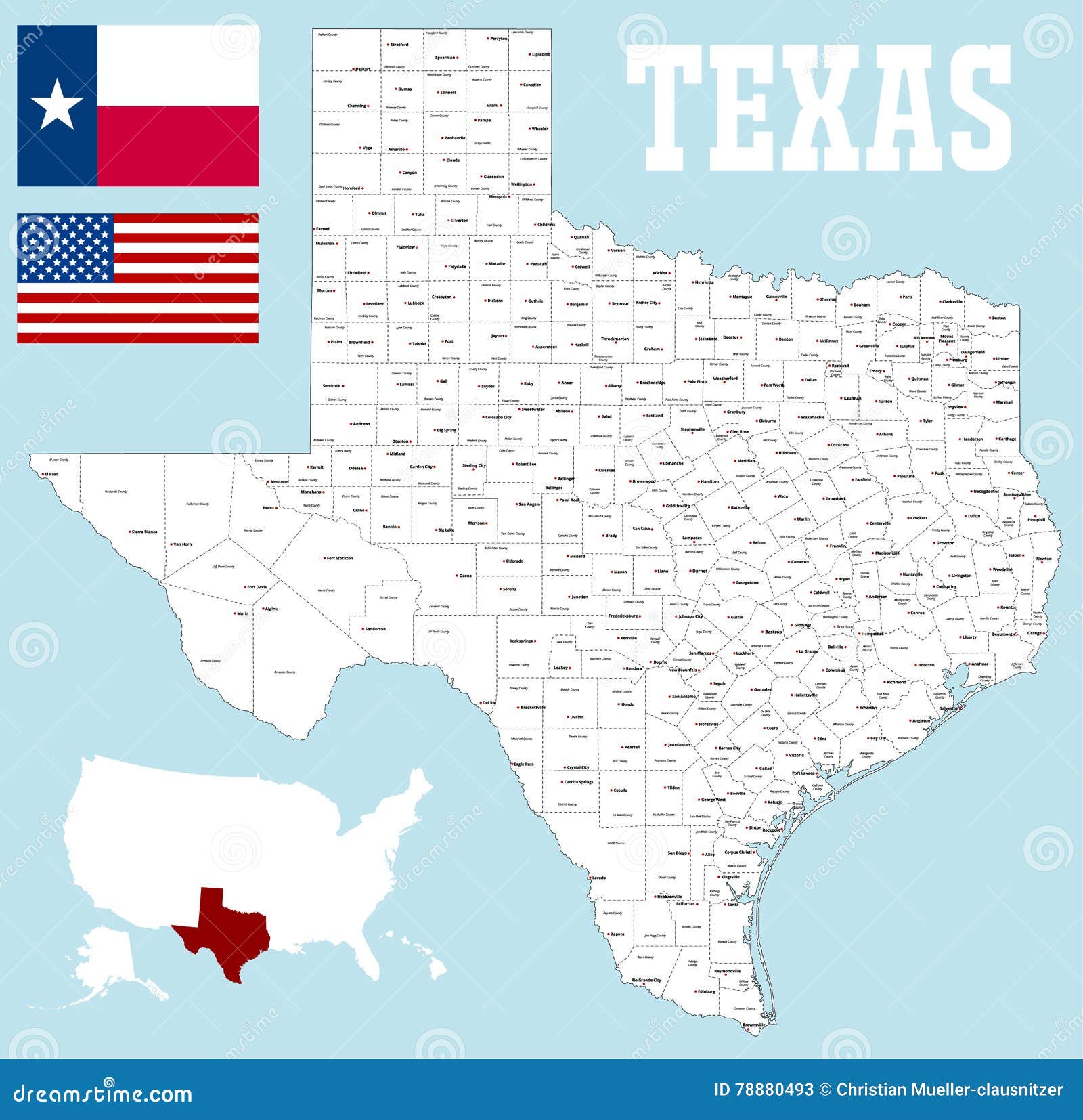 De Kaart Van De Provincie Van Texas Vector Illustratie Illustration