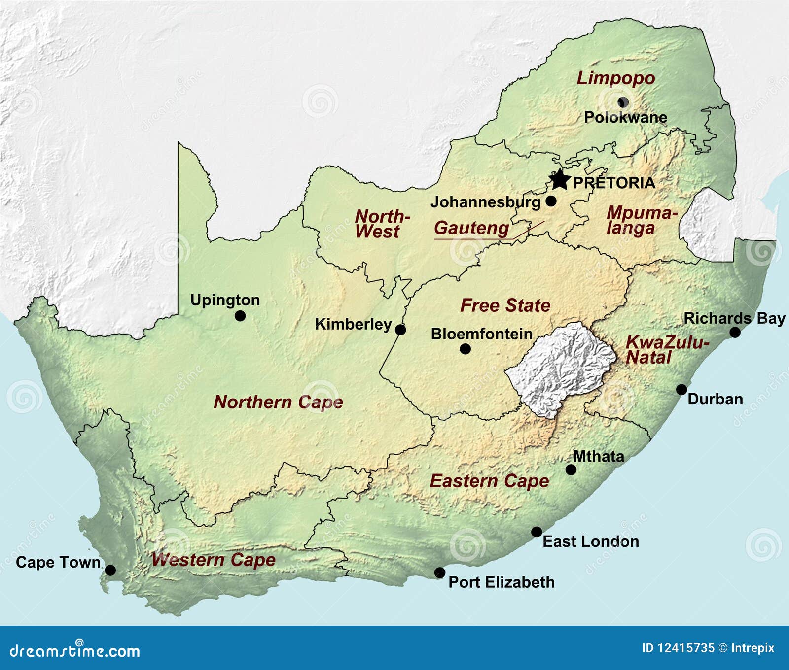 De Kaart Van Zuid-Afrika Stock Illustratie. Illustration Of Kaart - 12415735