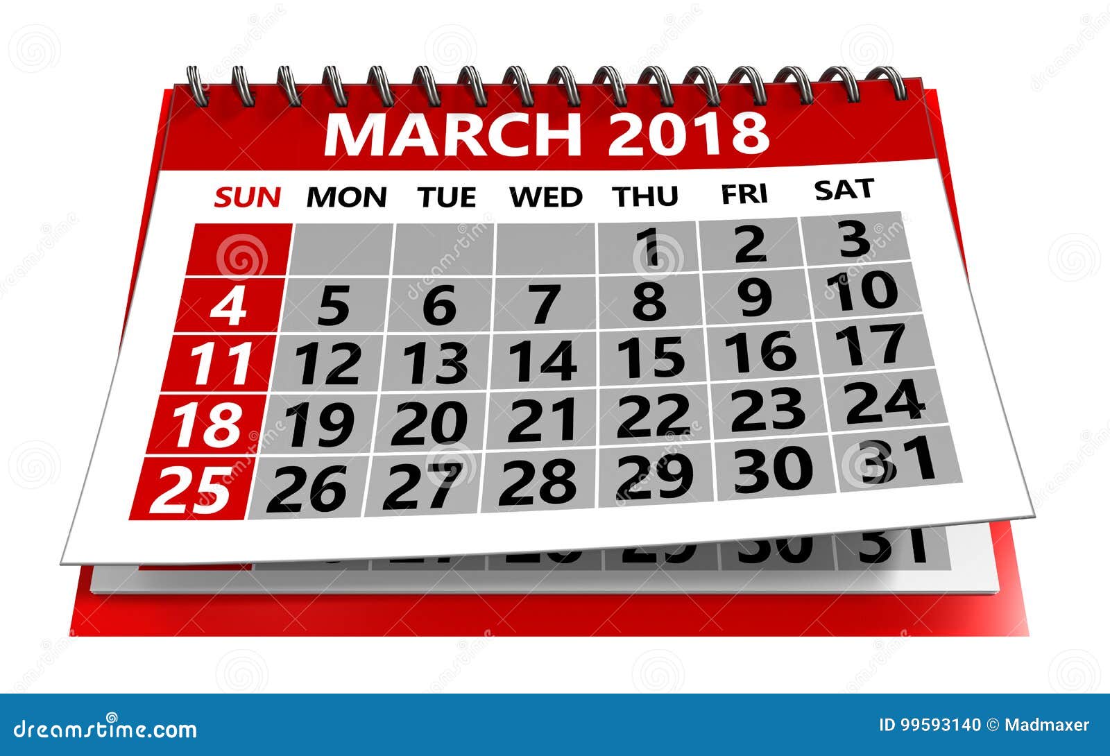 De Kalender Van Maart 2018 Stock Foto. Image Of Tijdschema - 99593140