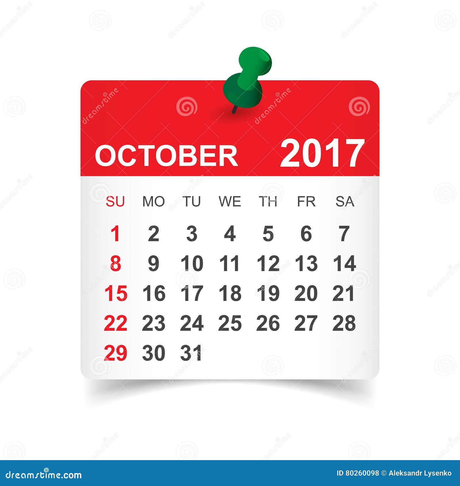 Ladder kapsel vinger De Kalender Van Oktober 2017 Vector Illustratie - Illustration of  schrijfpapier, maand: 80260098