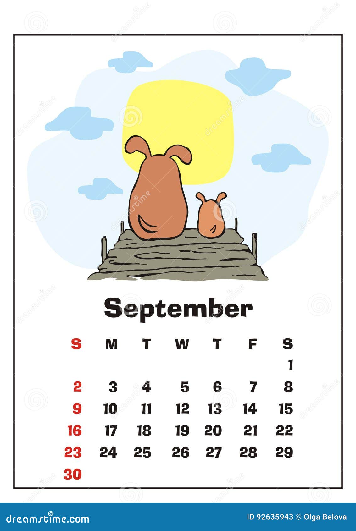 De Kalender Van September 2018 Vector Illustratie - Illustration Of Vader, Grappig: 92635943