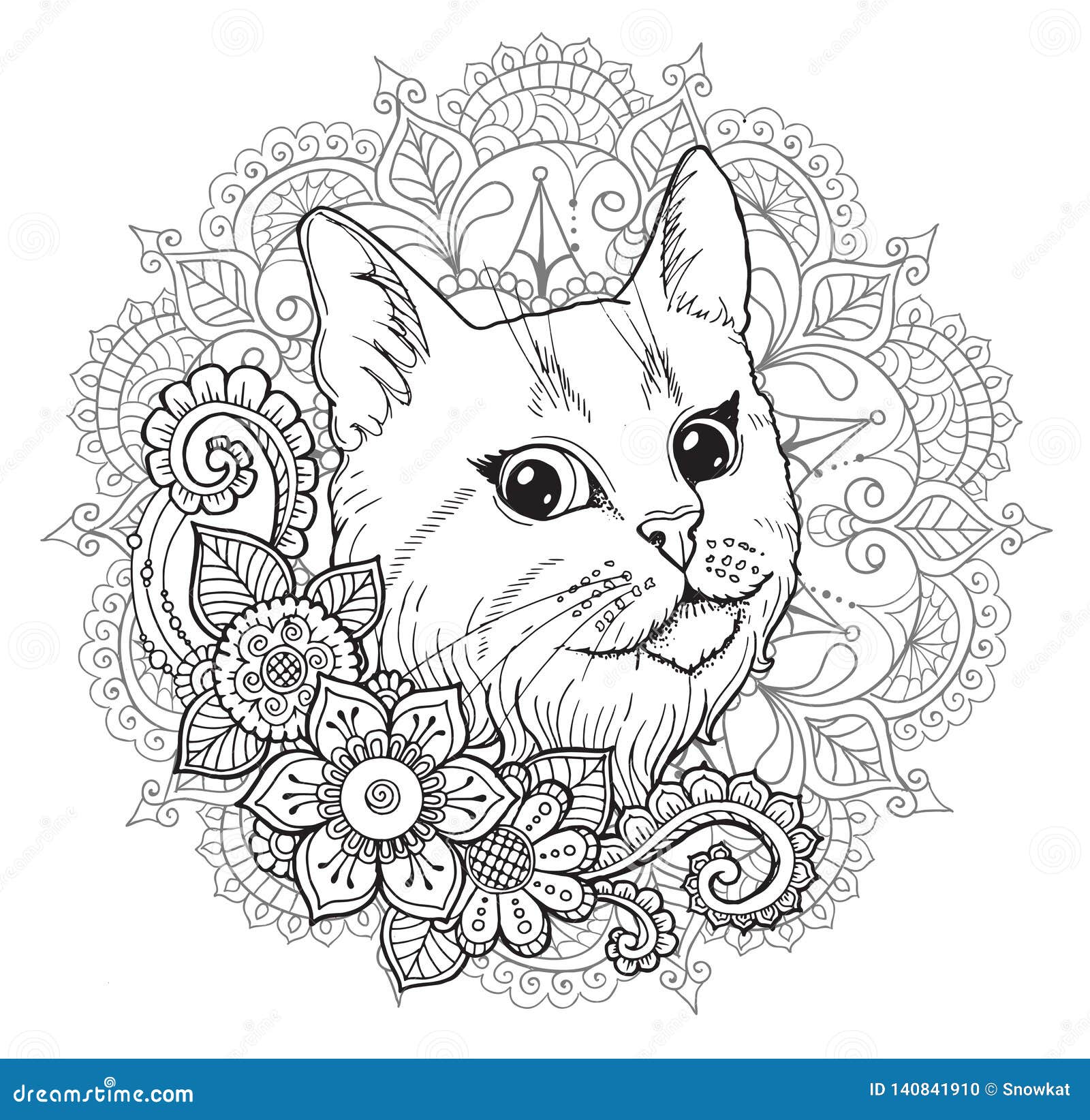 zonlicht verwijderen reinigen De Kat En Mandala Kleurend Boek Vector Illustratie - Illustration of  kleuring, bloem: 140841910