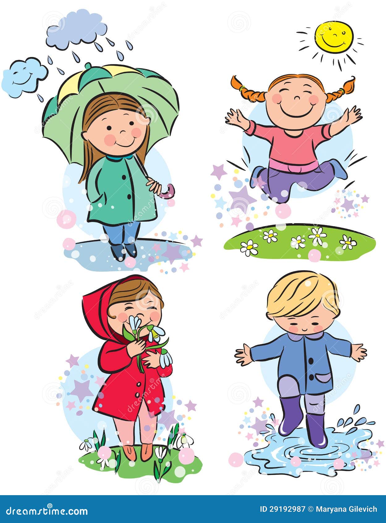 kinderen van de lente vector illustratie. Illustration of krullen - 29192987