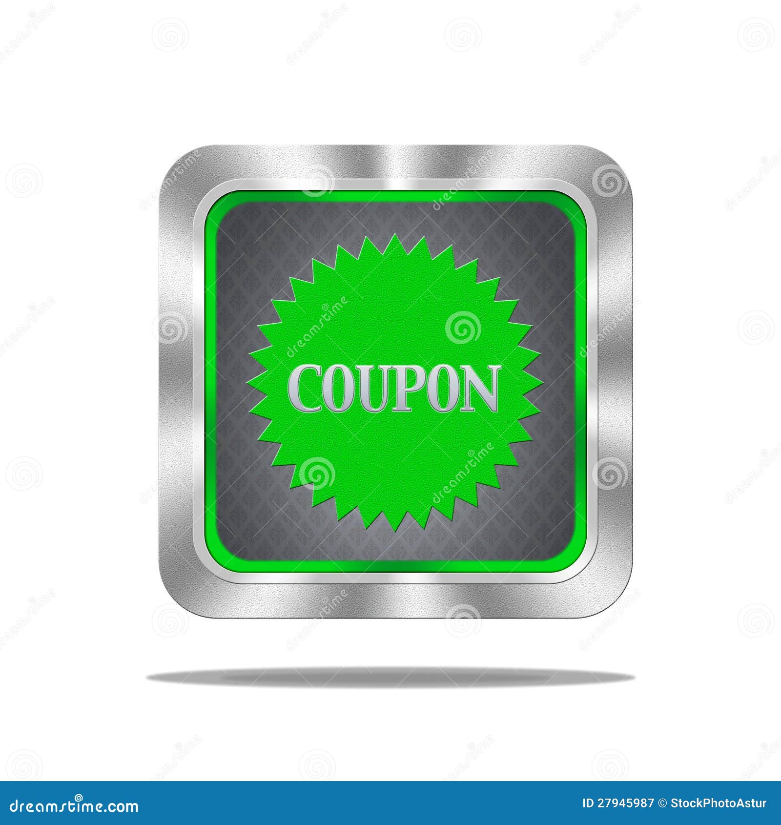 De knoop van de coupon. Het frame van het aluminium illustratie met couponsignaal op witte achtergrond.