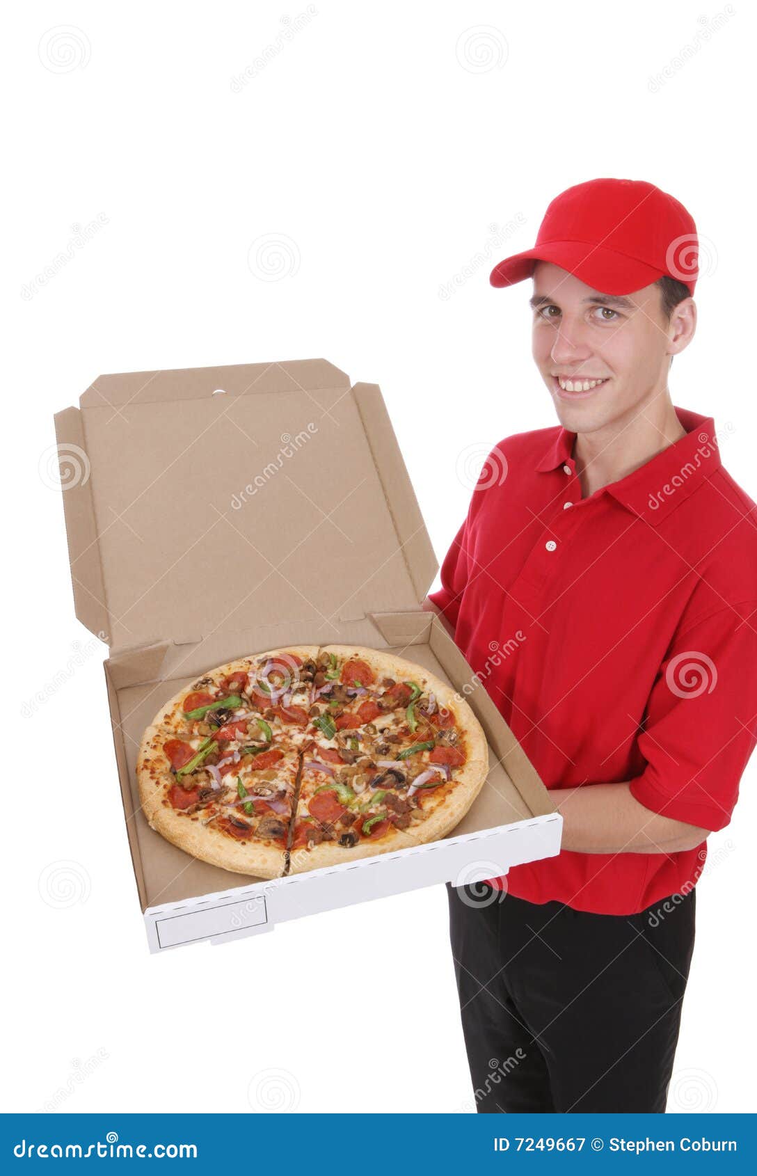 De Mens Van De Levering Van De Pizza Stock Afbeelding Image of italiaans, koerier 7249667