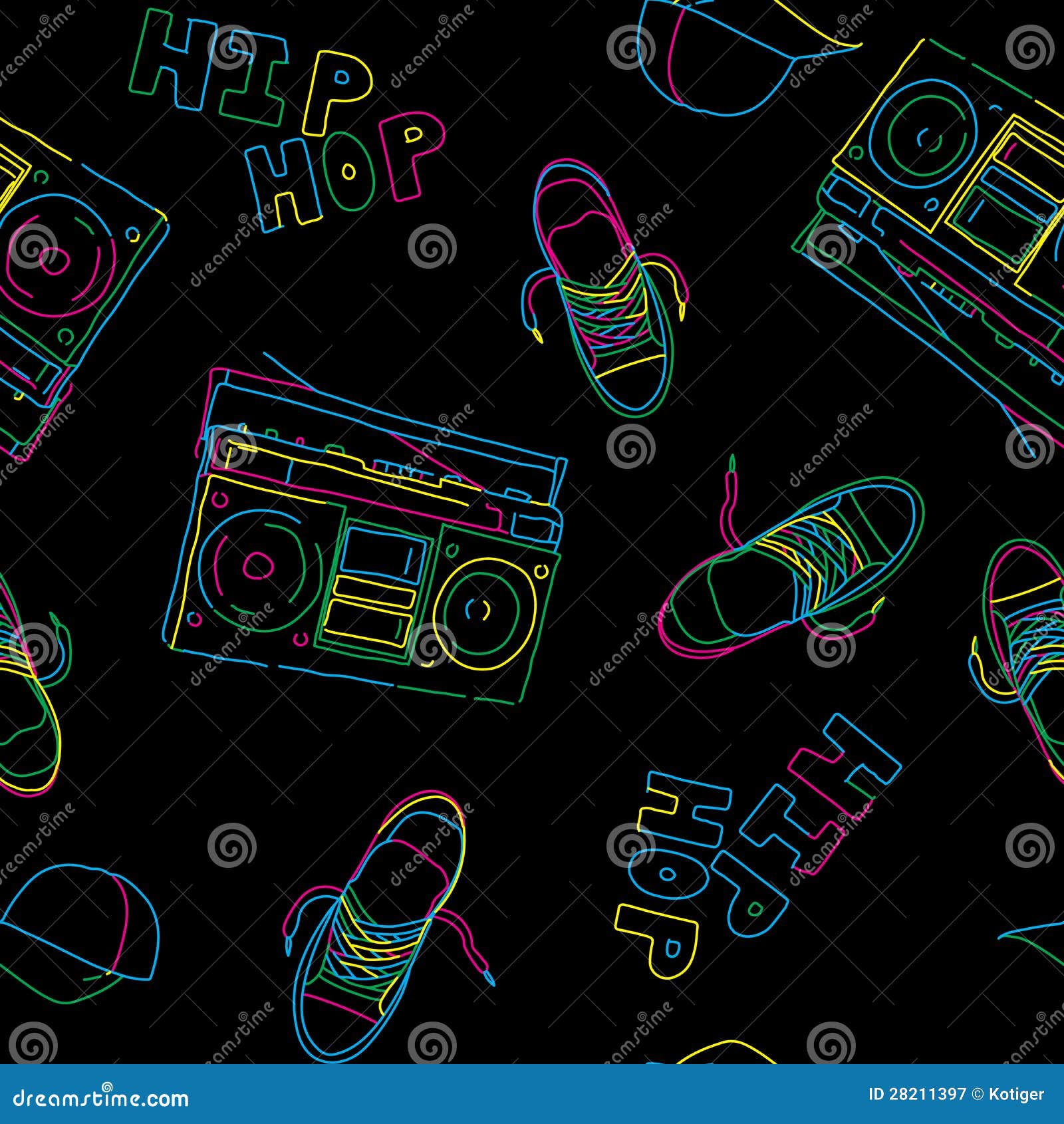 De Muziek Naadloos Patroon Van De Hiphop Vector Illustratie