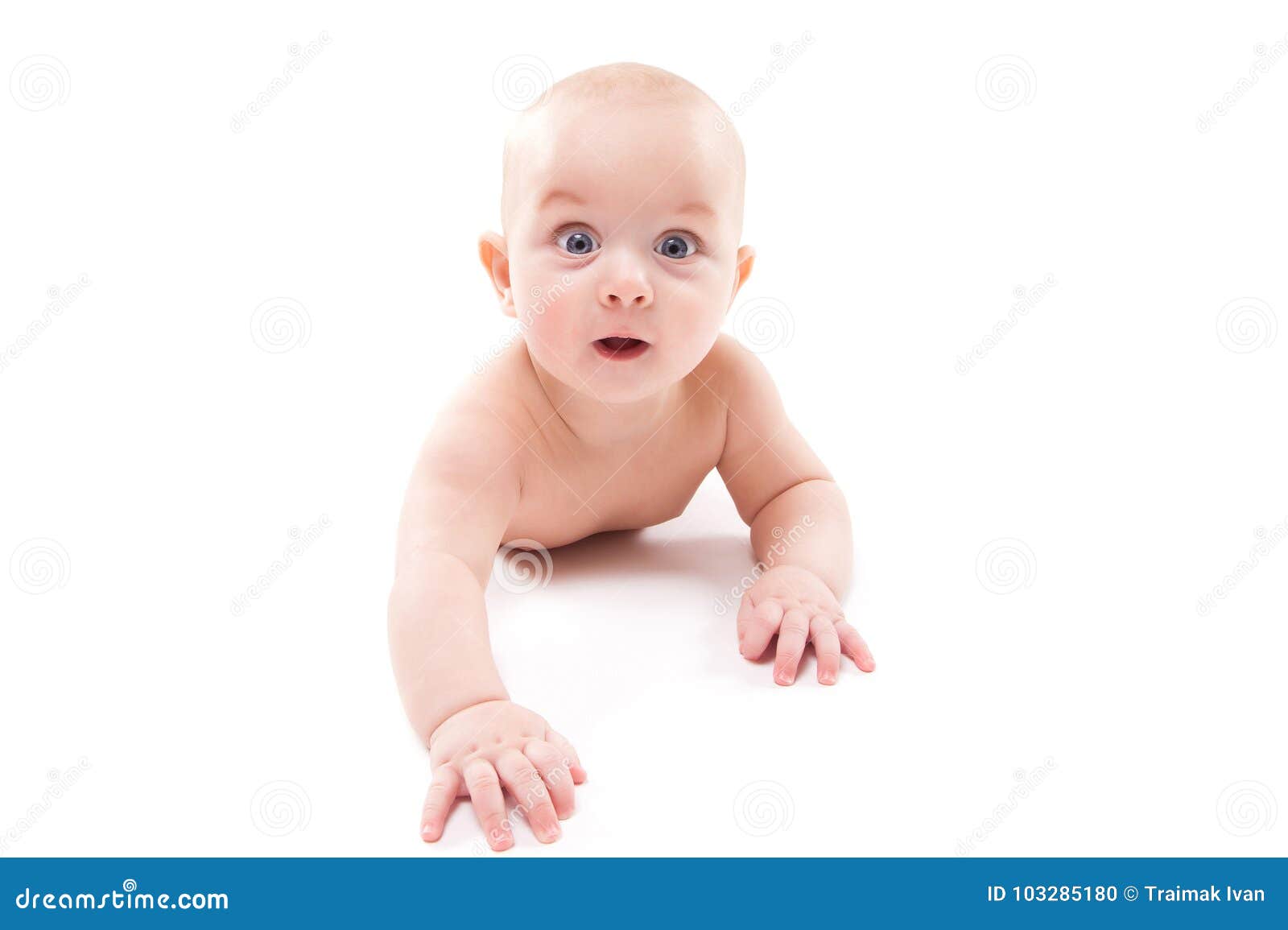 Naakte Baby Op Buik Met RubberDucky Stock Afbeelding 