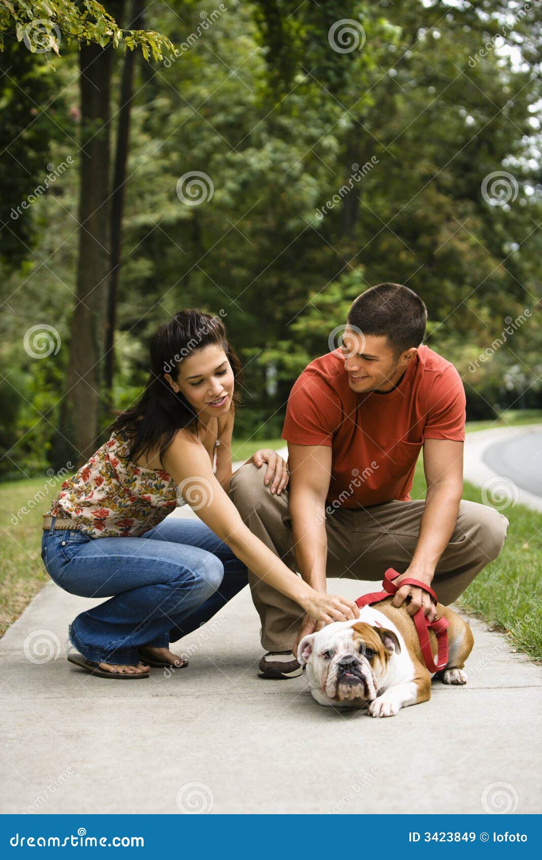 De Petting Hond Van Het Paar. Stock Afbeelding Image of één