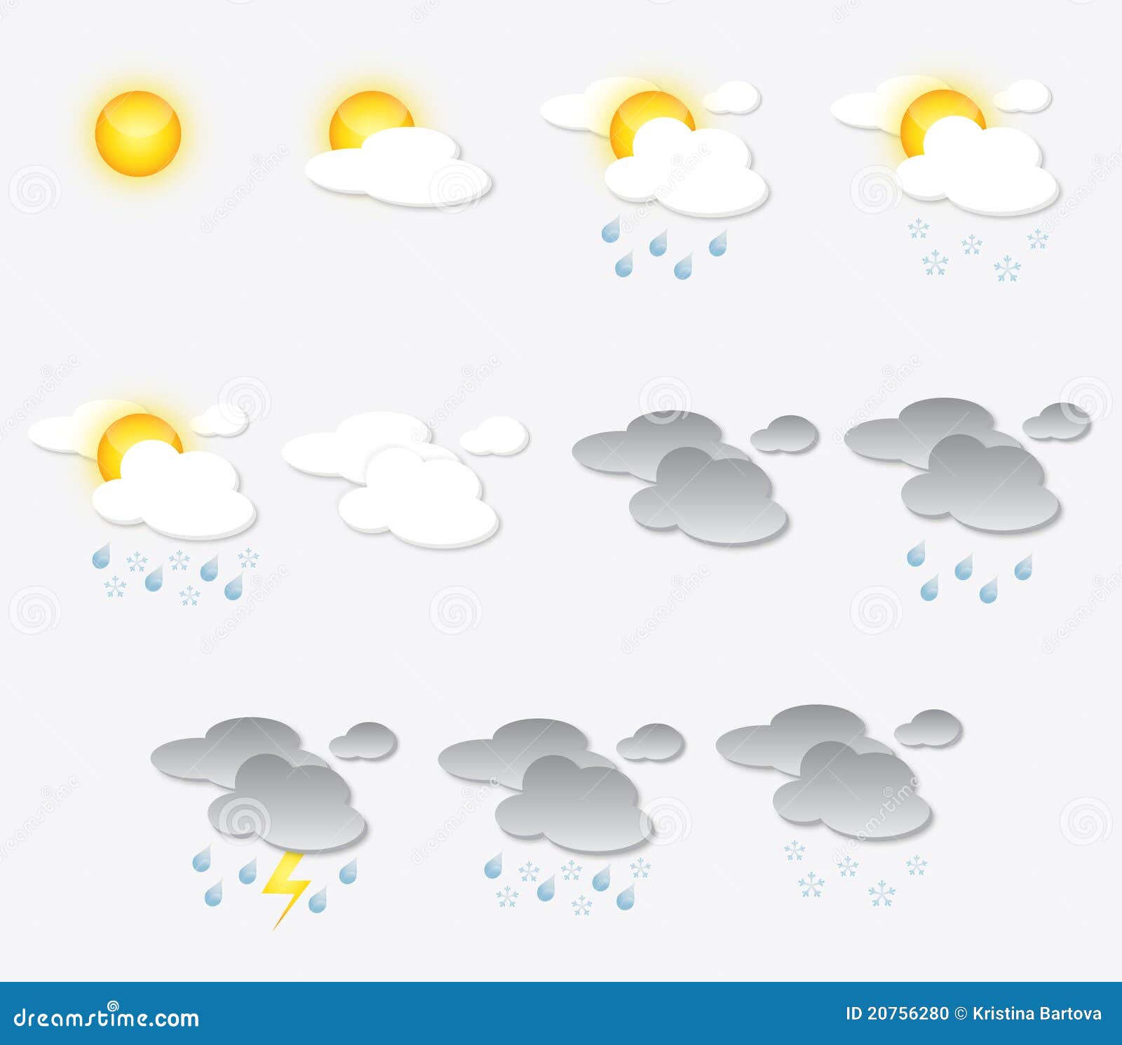 De pictogrammen van het weer voor websites