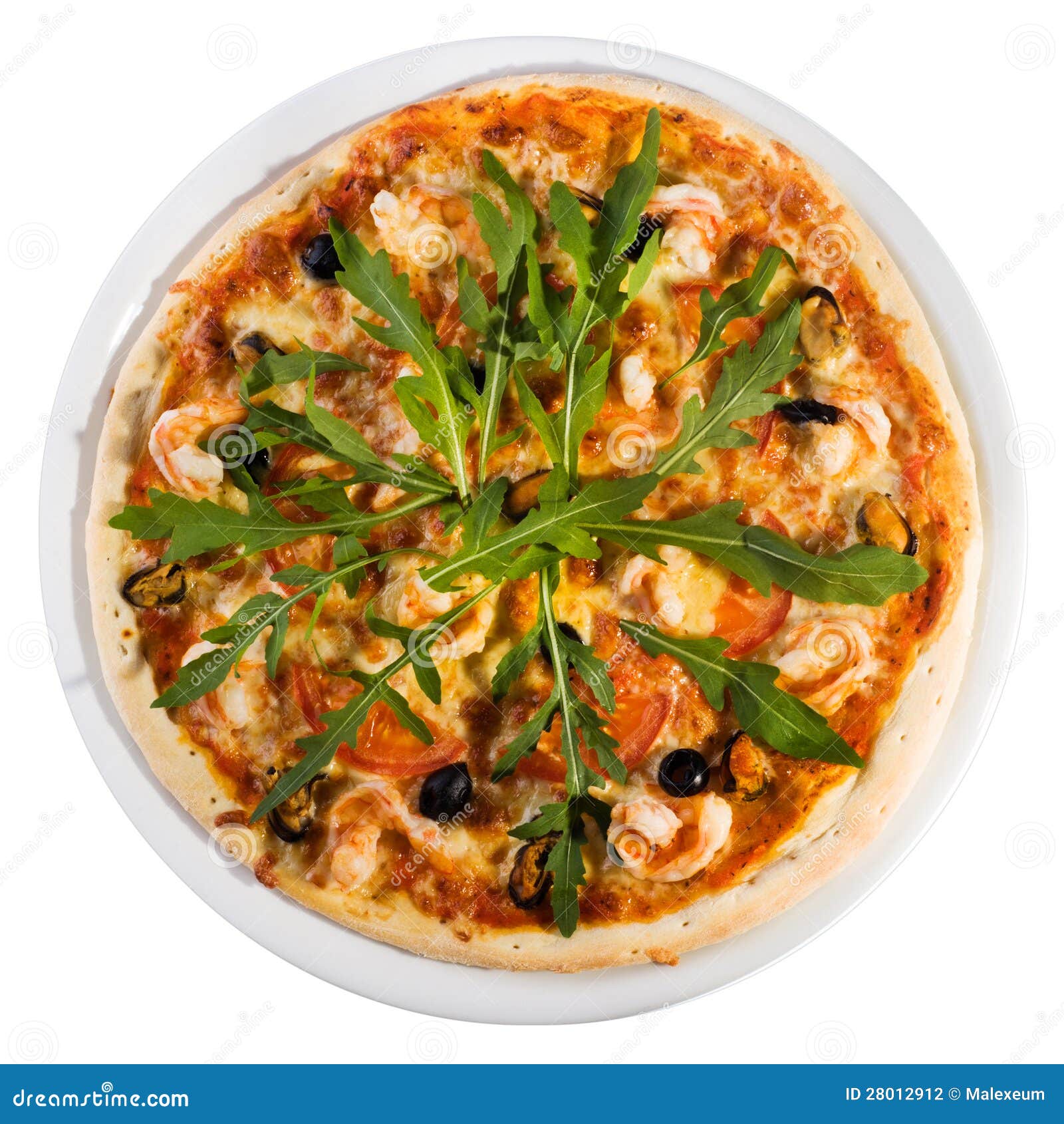 De Pizza Van Zeevruchten Vanaf De Bovenkant Stock Foto Image of korst