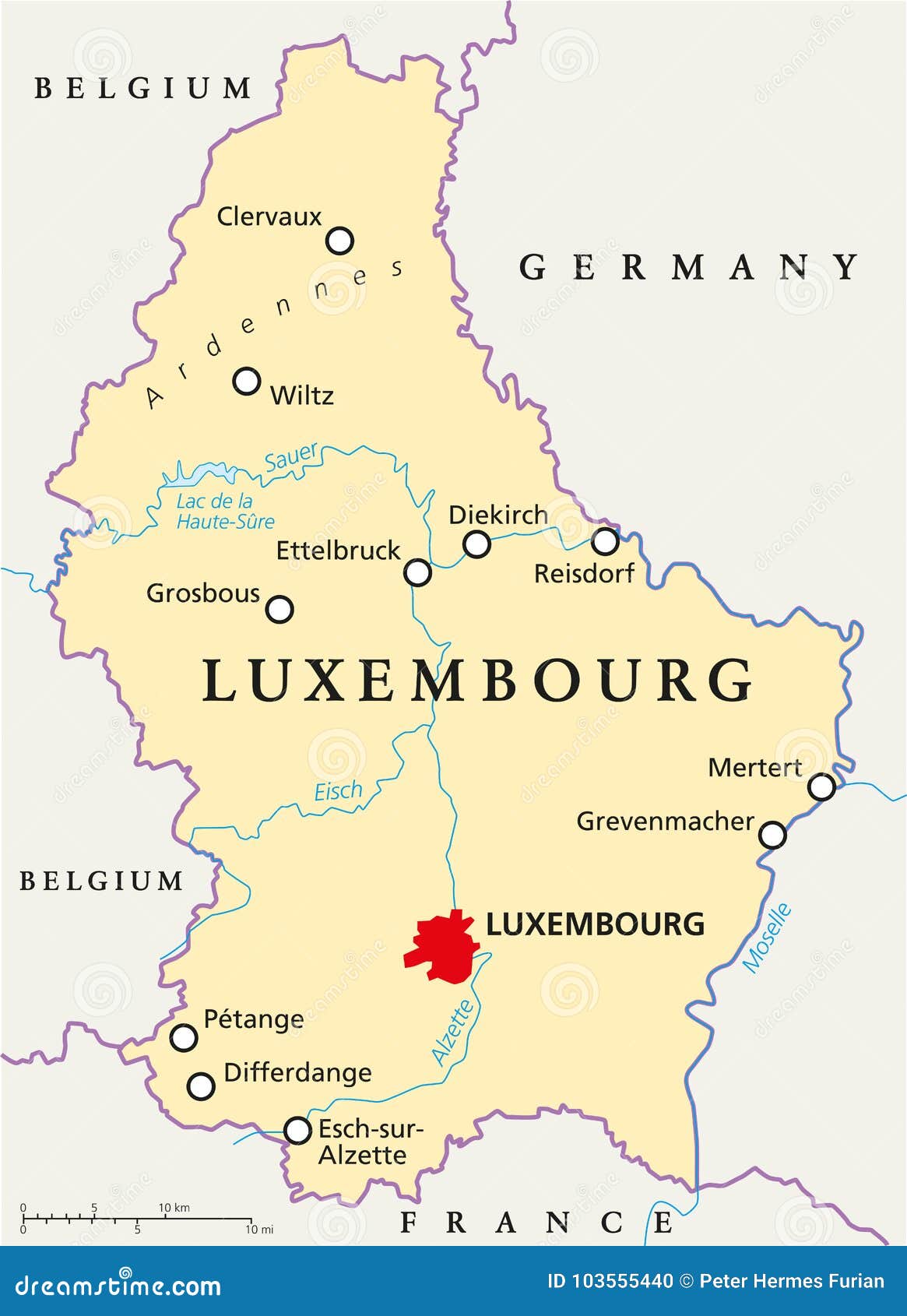 De Politieke Kaart Van Luxemburg Vector Illustratie - Illustration of