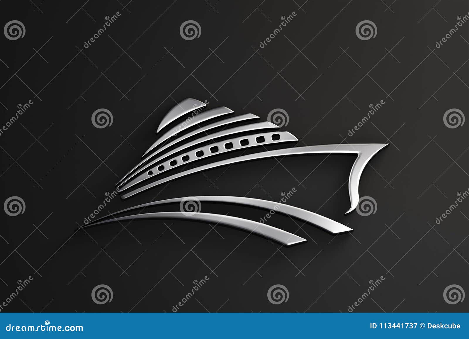 De Reis Zilveren Embleem van het cruiseschip 3d geef illustratie terug. Marine Theme Luxury Style 3D geef Illustratie in zwarte baclground terug