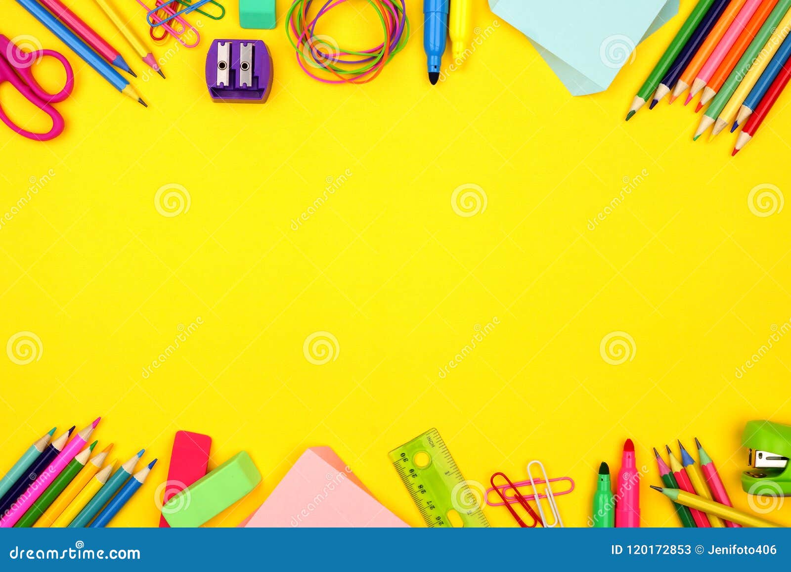 De School Levert Dubbele Grens Over Een Gele Achtergrond Stock Afbeelding - Image of potlood, 120172853