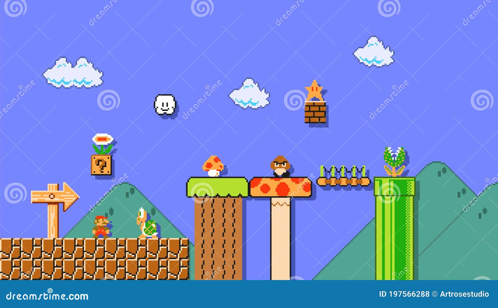 Vídeo Antigo Jogo Retro Super Mario Bros Fundo Cenário Clássico De