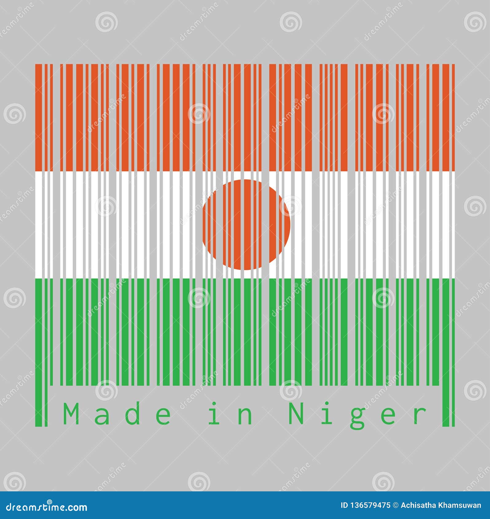 De Streepjescode Plaatste De Kleur Van De Vlag Niger, Oranje Wit En Groen; Met Een Oranje Cirkel in Het Centrum Vector Illustratie - Illustration of illustratie, embleem: 136579475
