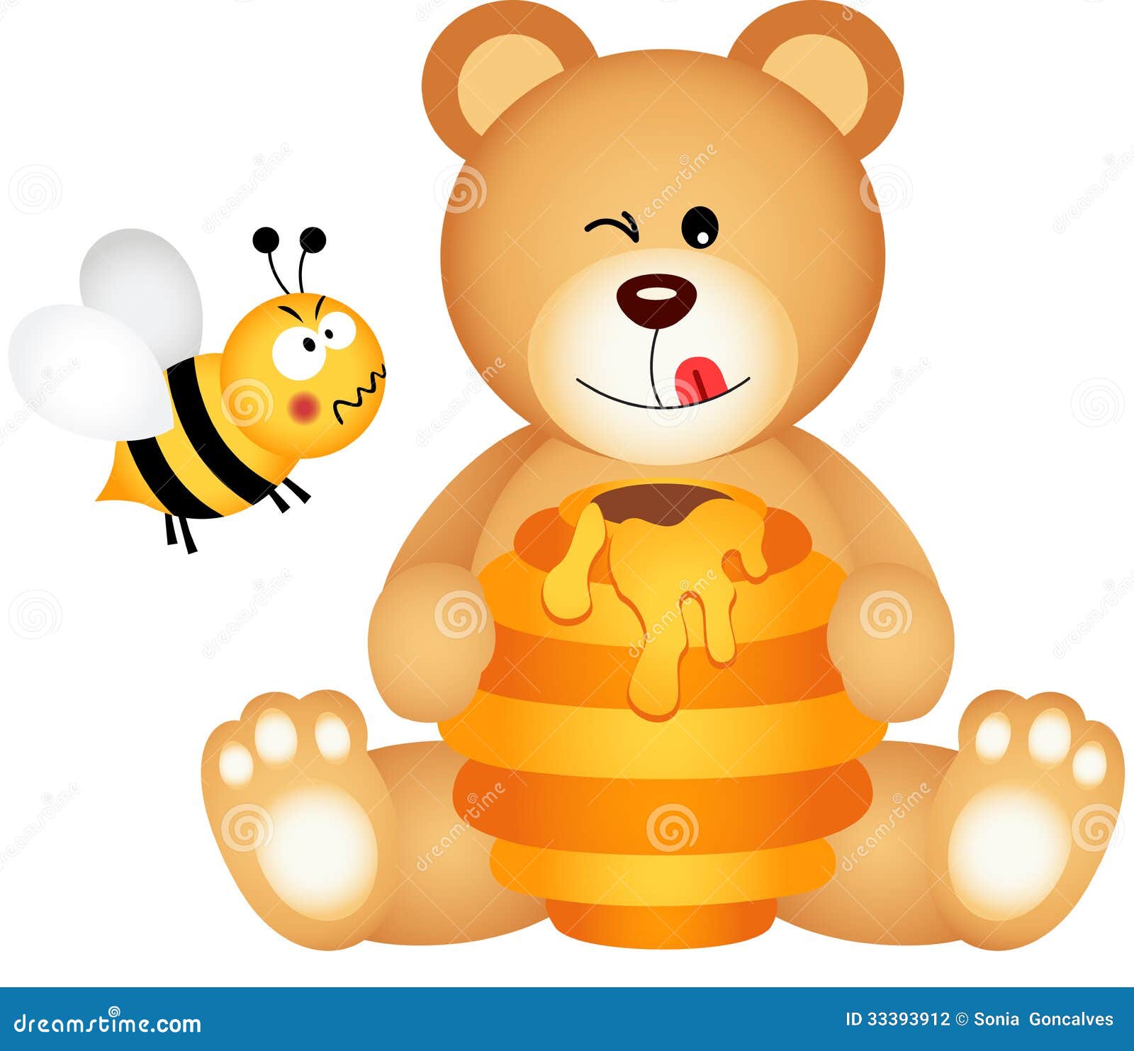 De Teddybeer Eet Boze Honing En Bij Vector Illustratie Illustration