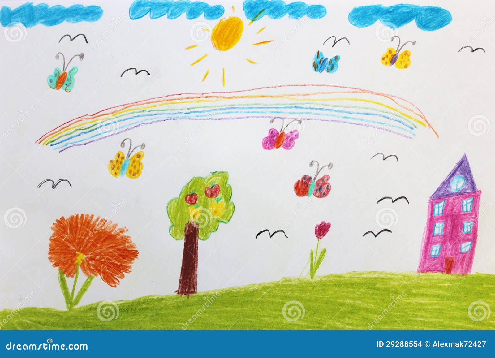 Verwonderend De Tekening Van Kinderen Met Vlinders En Bloemen Stock Illustratie BF-44