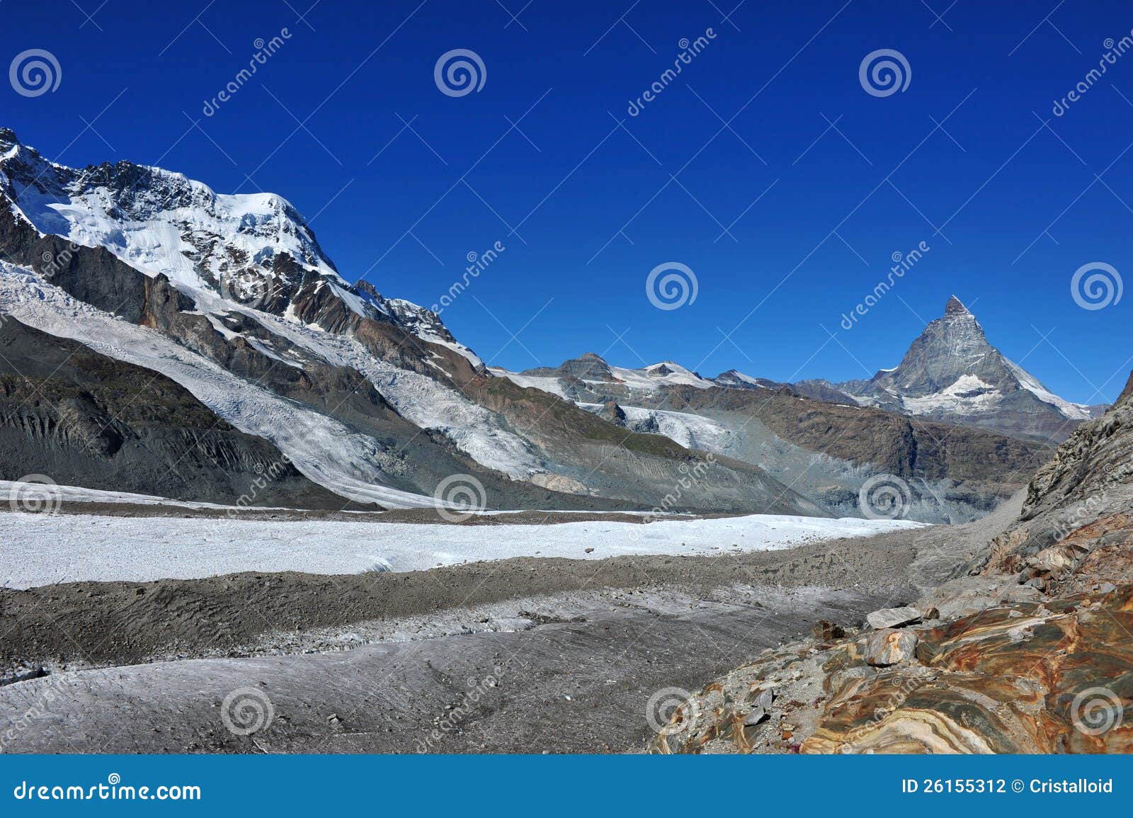 De top van Matterhorn. Top van Matterhorn in Vallais, Zwitserse Alpen; gezien van Gornergrat.