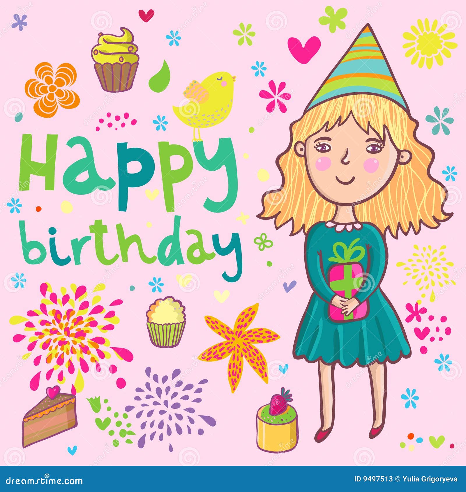 De Verjaardag Van Meisjes Stock Illustratie. Illustration Of Groen - 9497513