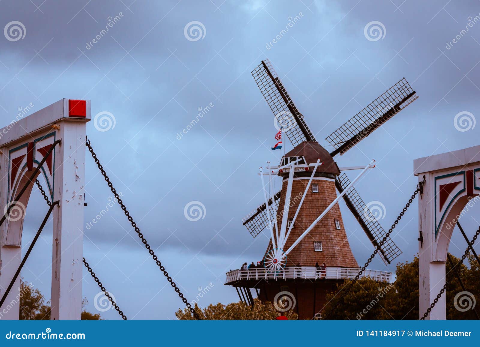 De Zwaan Windmill in Holland Michigan Framed by the Bridge on a Cloudy ...