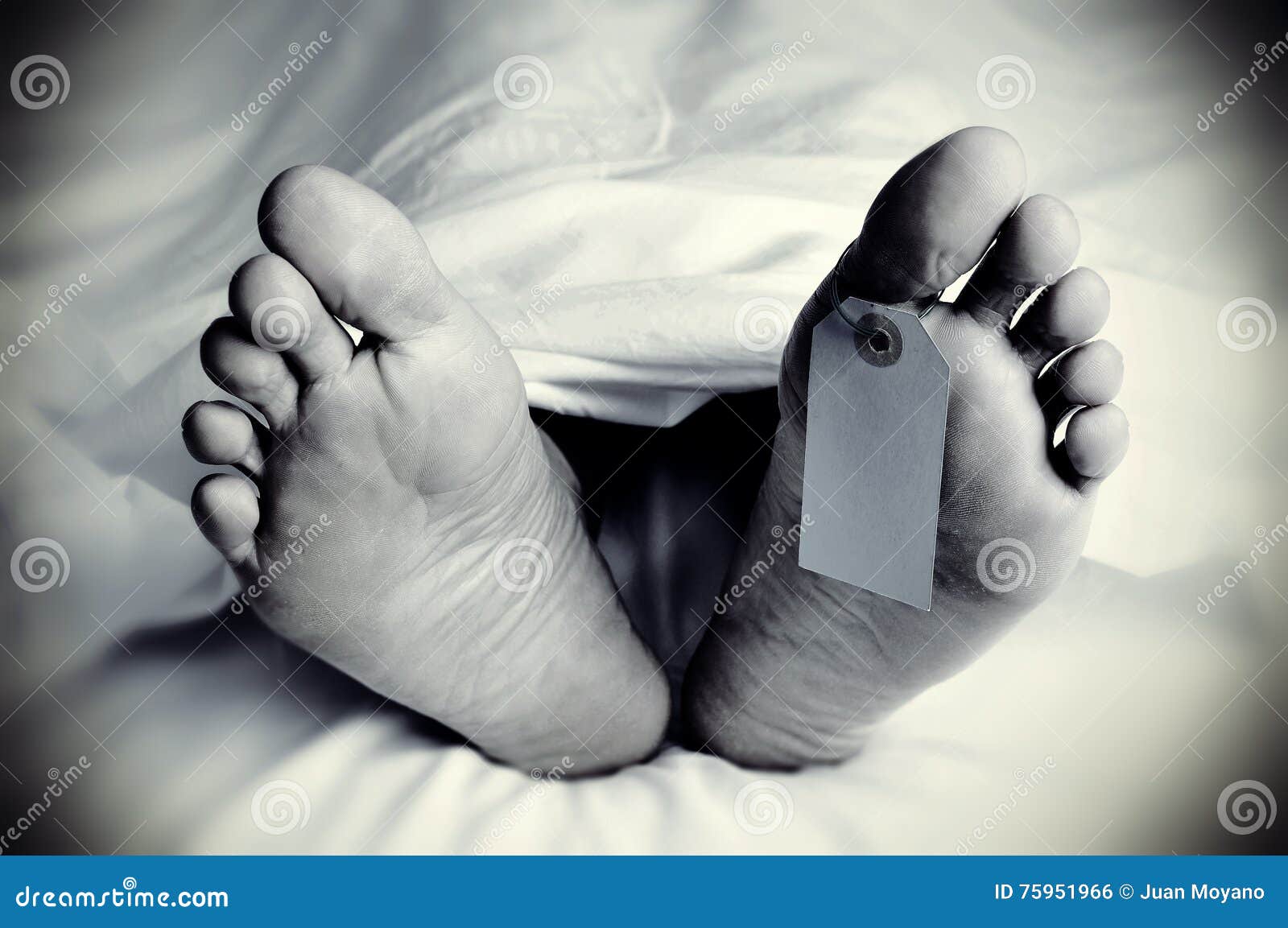 Dead Body With A Blank Toe Tag In Monochrome Stock Photo Dead Body With A Blank Toe Tag In Monochrome Stock Photo