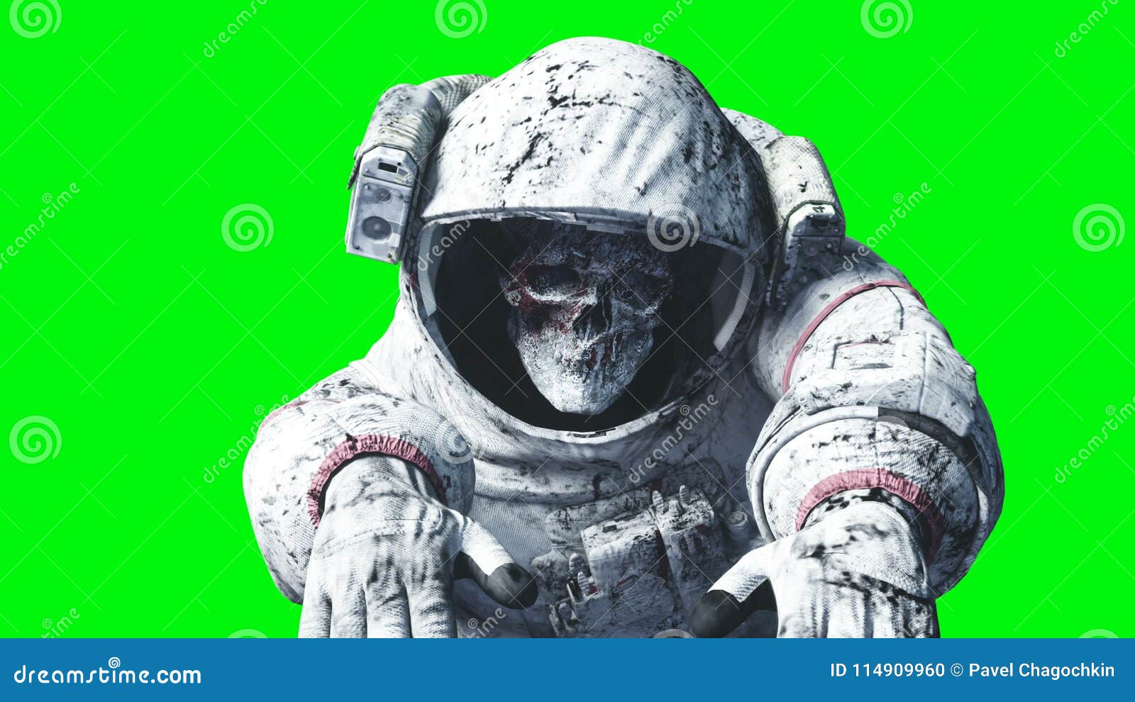 Dead zombie astronaut in space. Cadaver., Stock Video