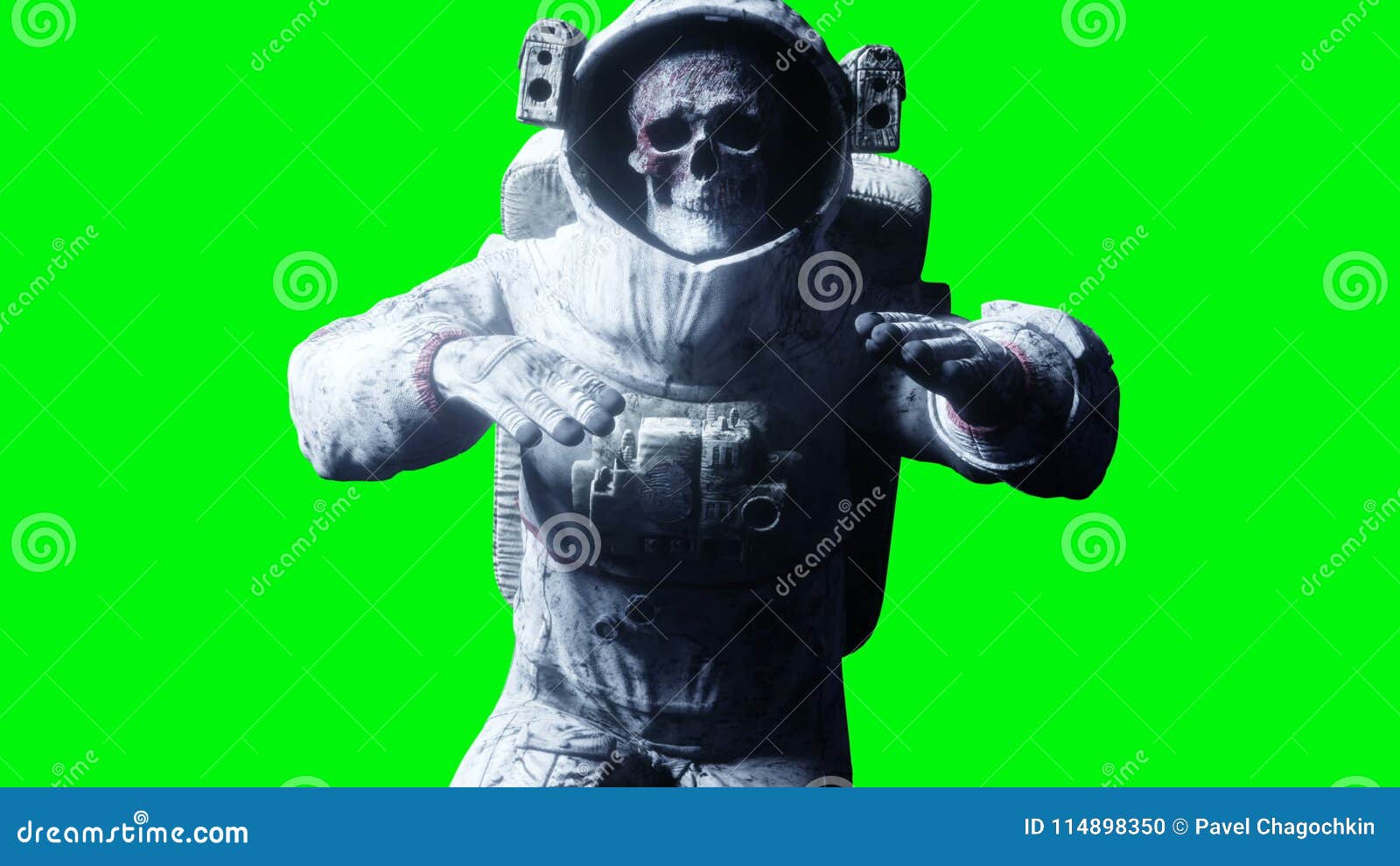 Dead zombie astronaut in space. Cadaver., Stock Video
