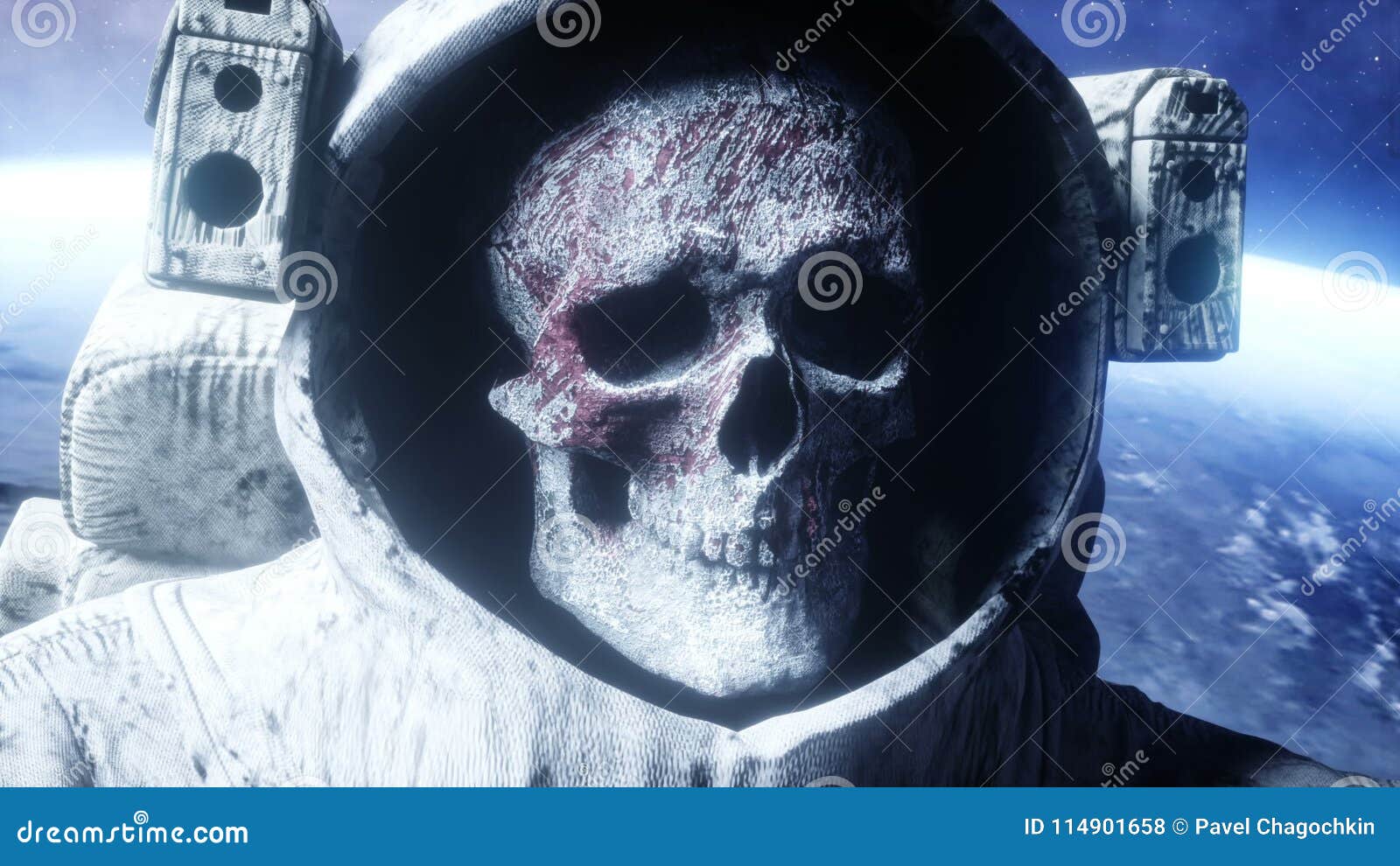 Dead zombie astronaut in space. Cadaver., Stock Video