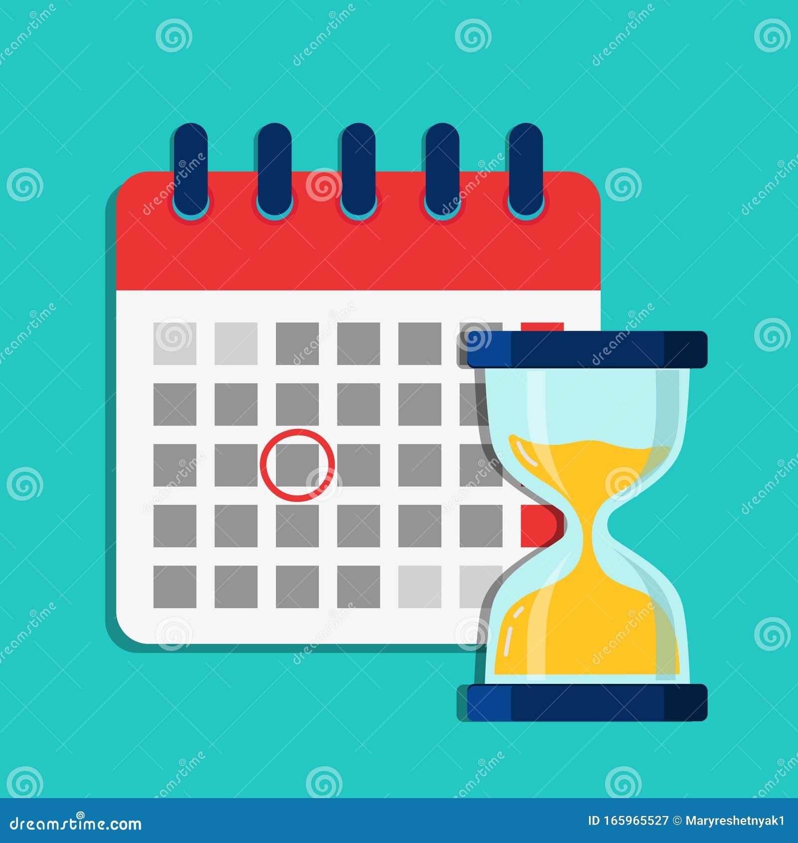 deadline calendar with hourglass. flat  with schedule of calendar. cartoon organizer, timesheet, time management with