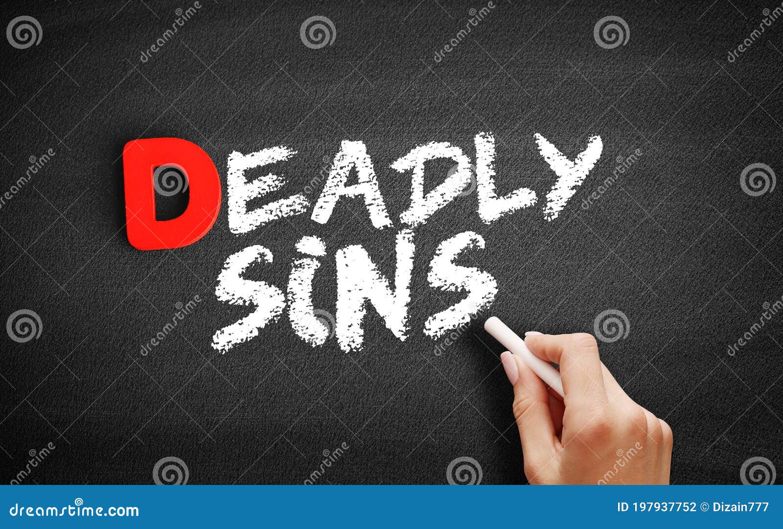 deadly sins text on blackboard