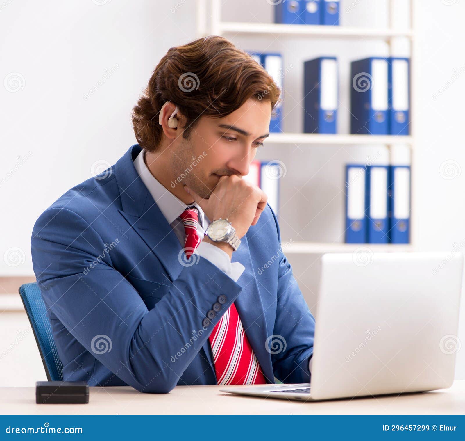 Deaf Employee Using Hearing Aid in Office Stock Image Image of lawyer
