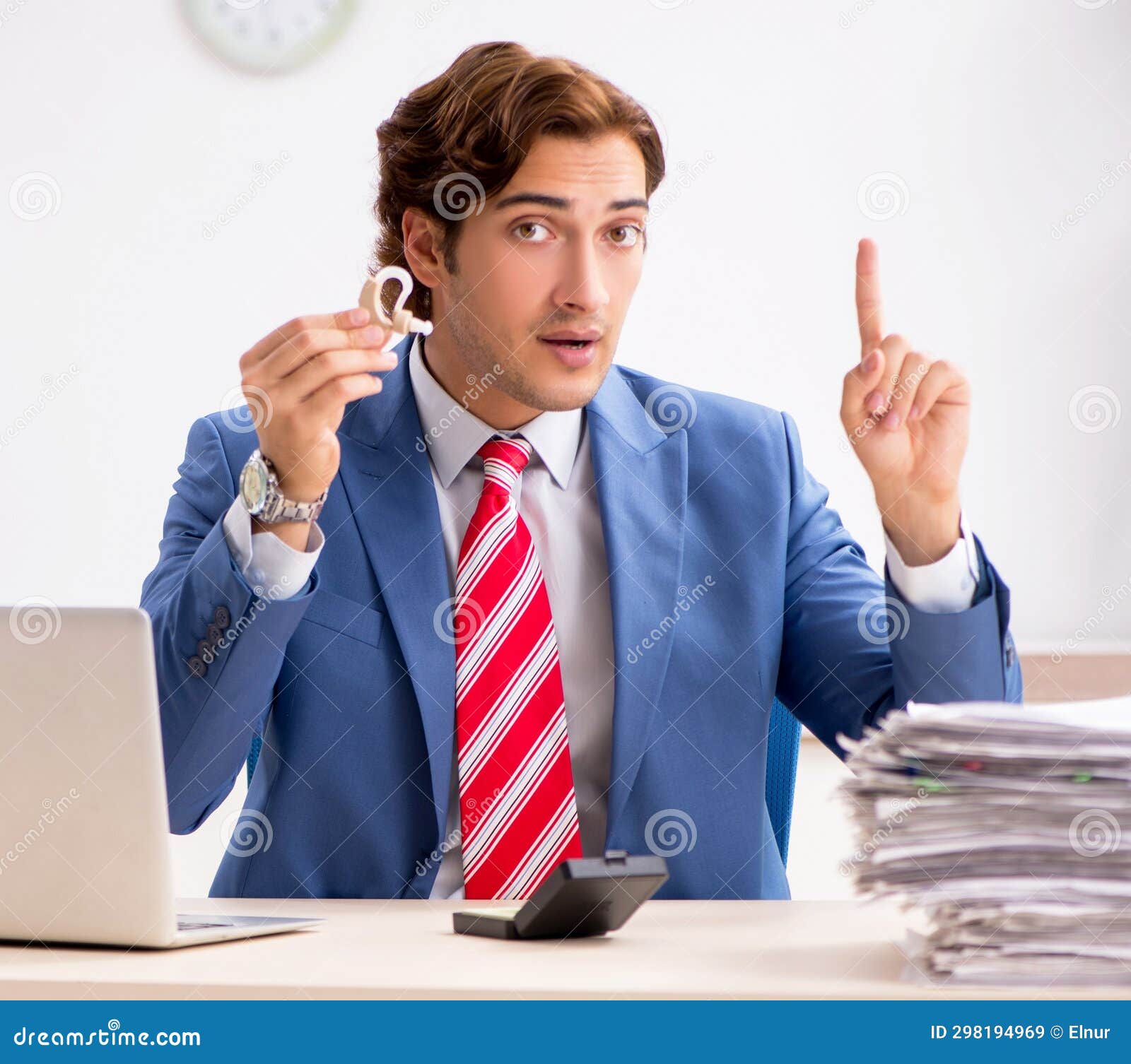 Deaf Employee Using Hearing Aid in Office Stock Image Image of