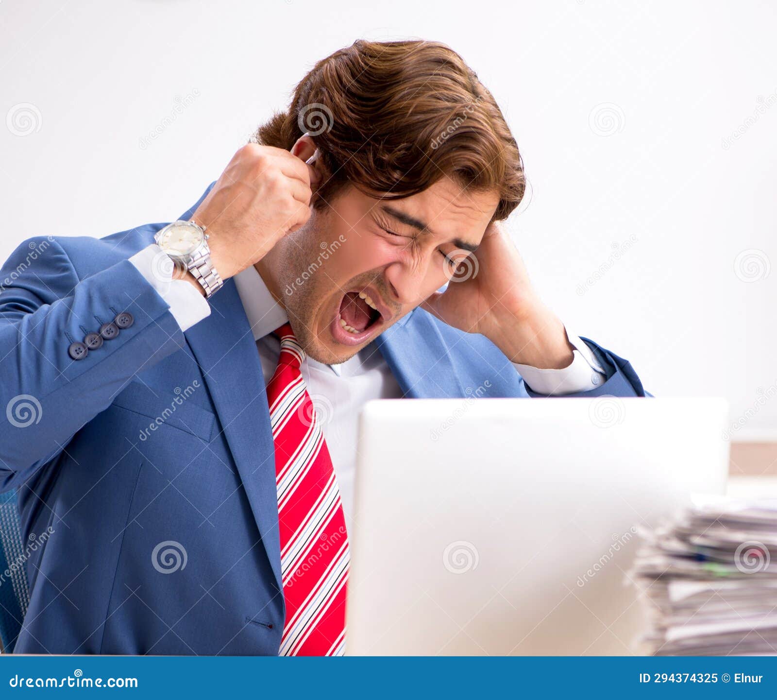 Deaf Employee Using Hearing Aid in Office Stock Image Image of loss