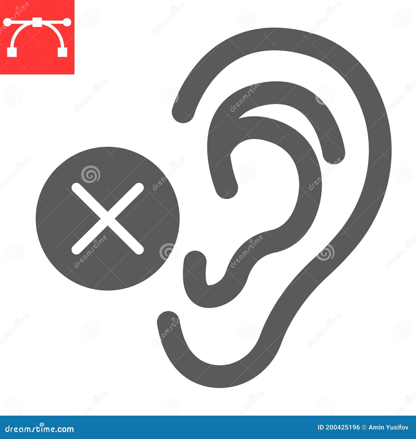 Deaf Glyph Icon, Disability and Deafness, Hearing Impaired Sign Vector