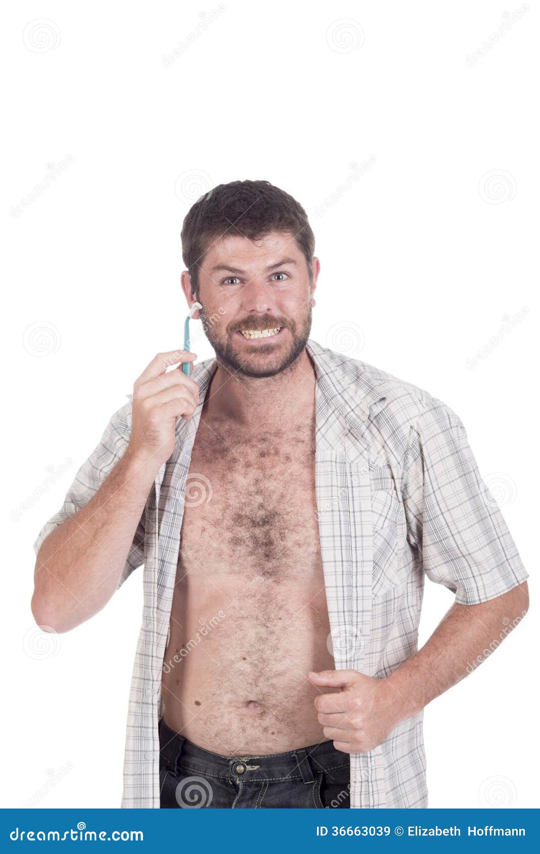 Deaf Man With Cochlear Implant Shaving Stock Image Image 36663039