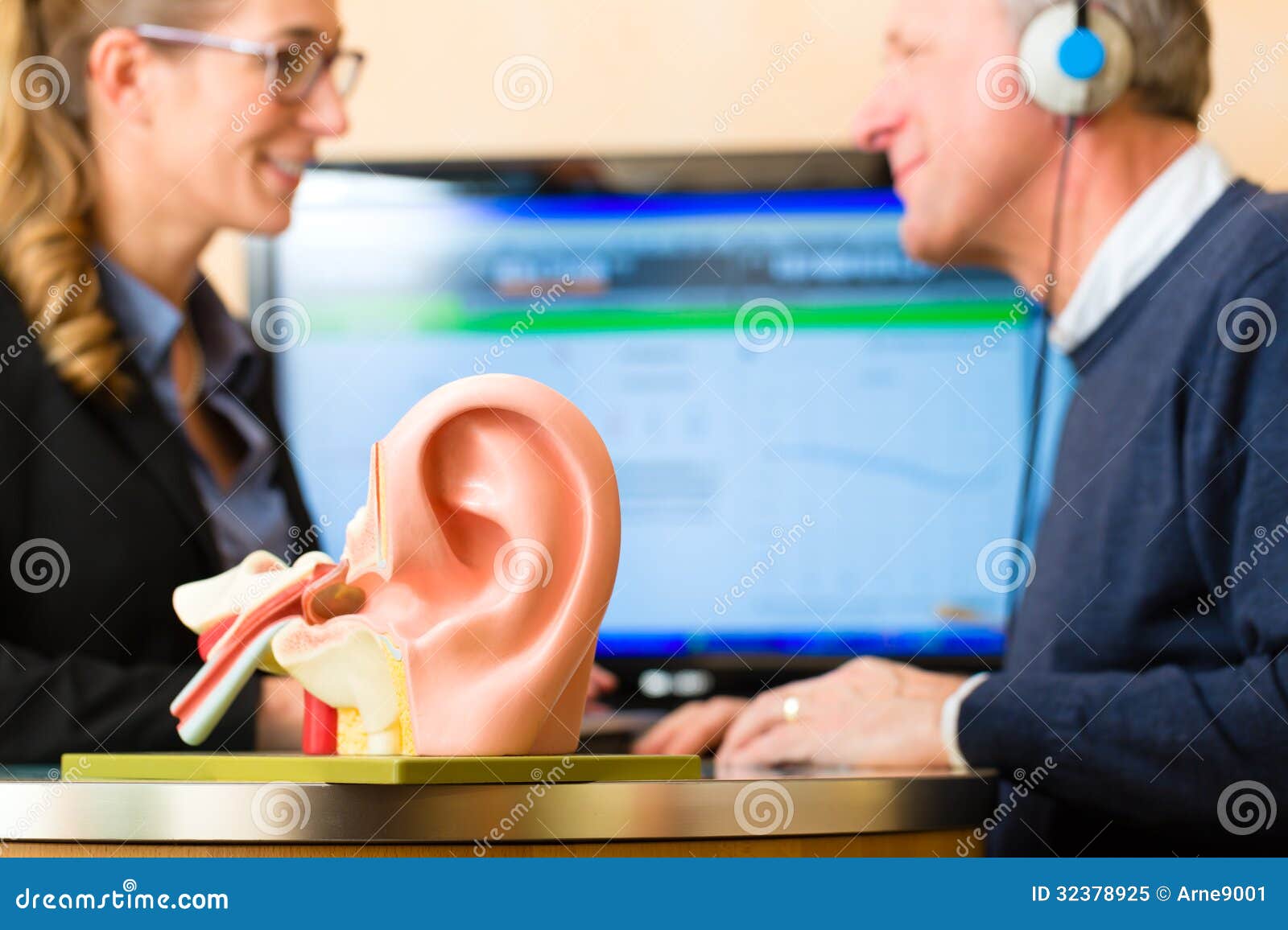 deaf man makes a hearing test