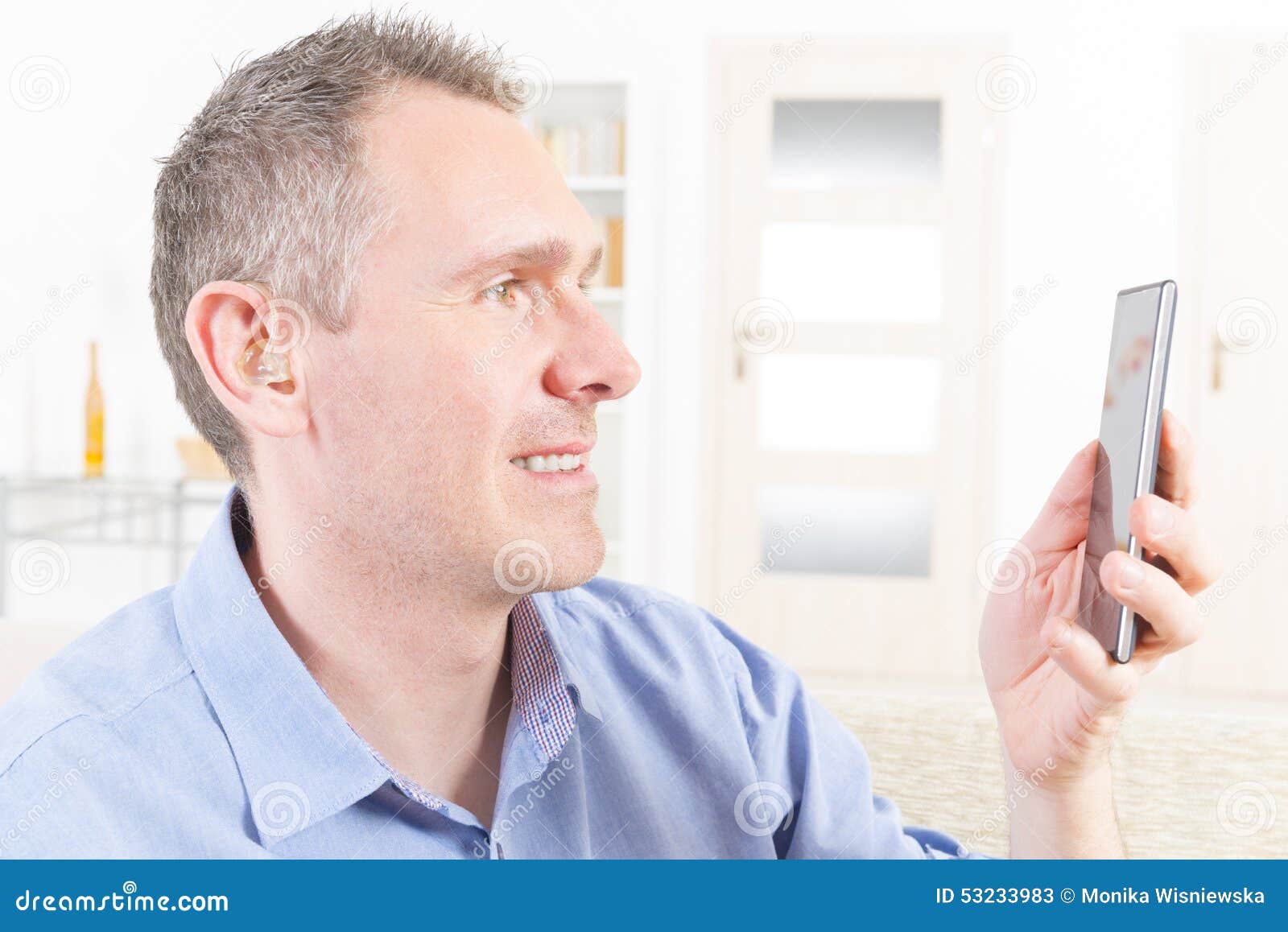Deaf Man Using Mobile Phone Stock Image Image of accessory, happy 53233983