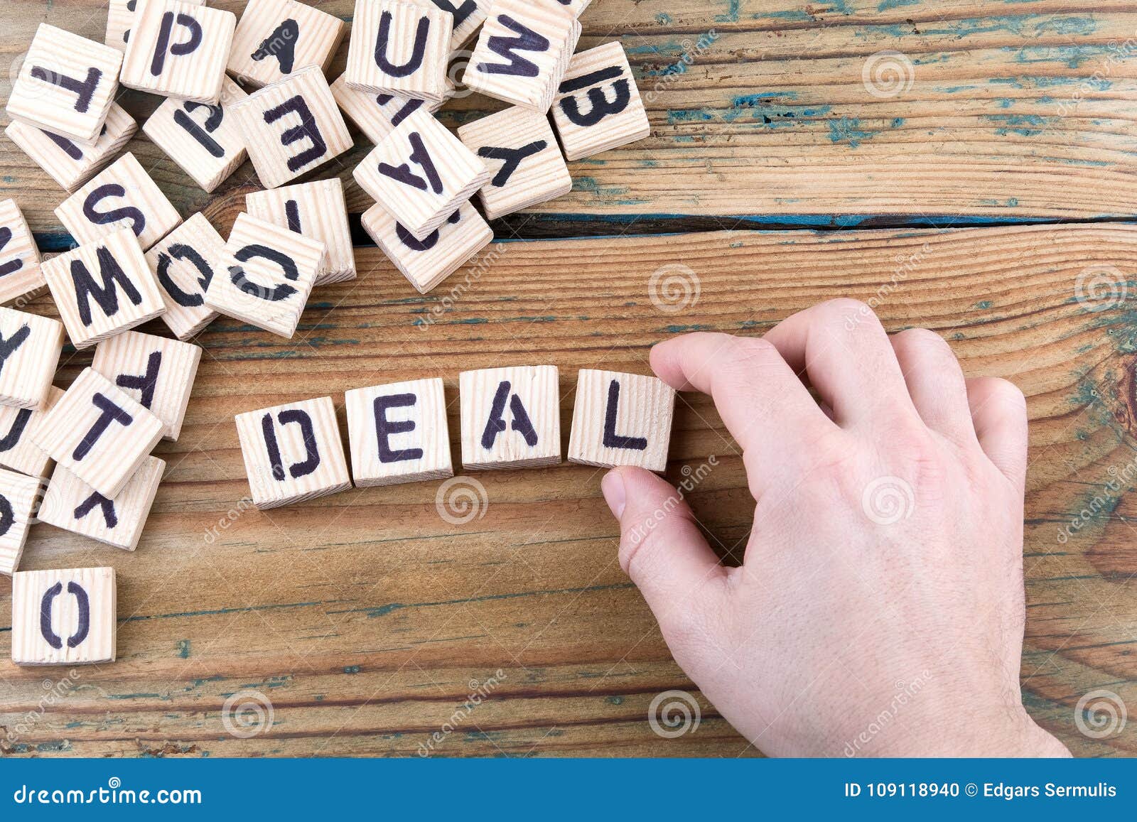 deal. wooden letters on the office desk, informative and communication background