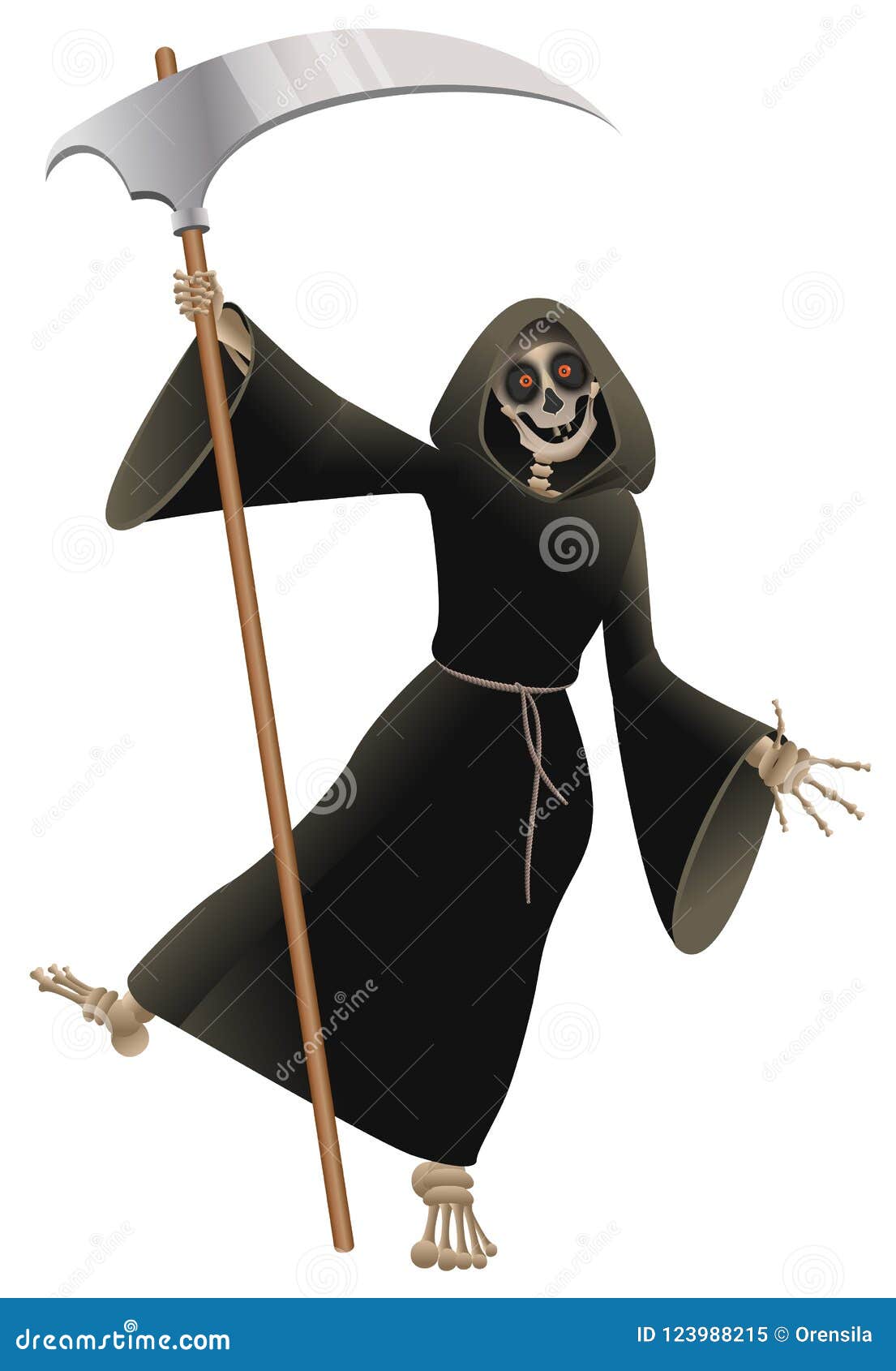 Death in Black Cloak with Scythe Dancing Party Halloween Stock Vector ...