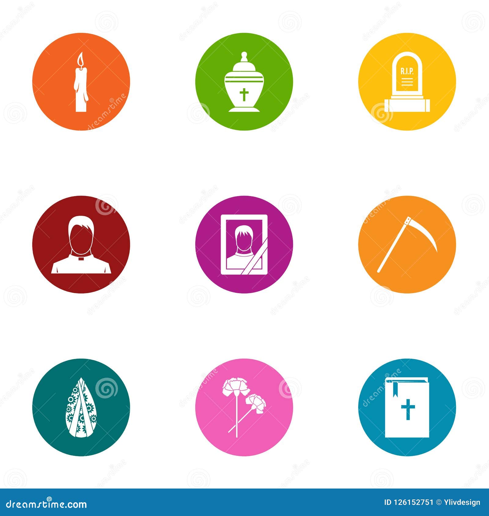 Death Border Icons Set, Flat Style Stock Vector Illustration of holy