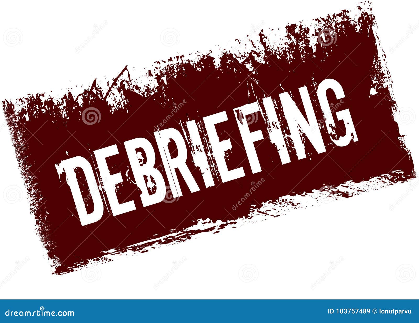 debriefing on red retro distressed background.