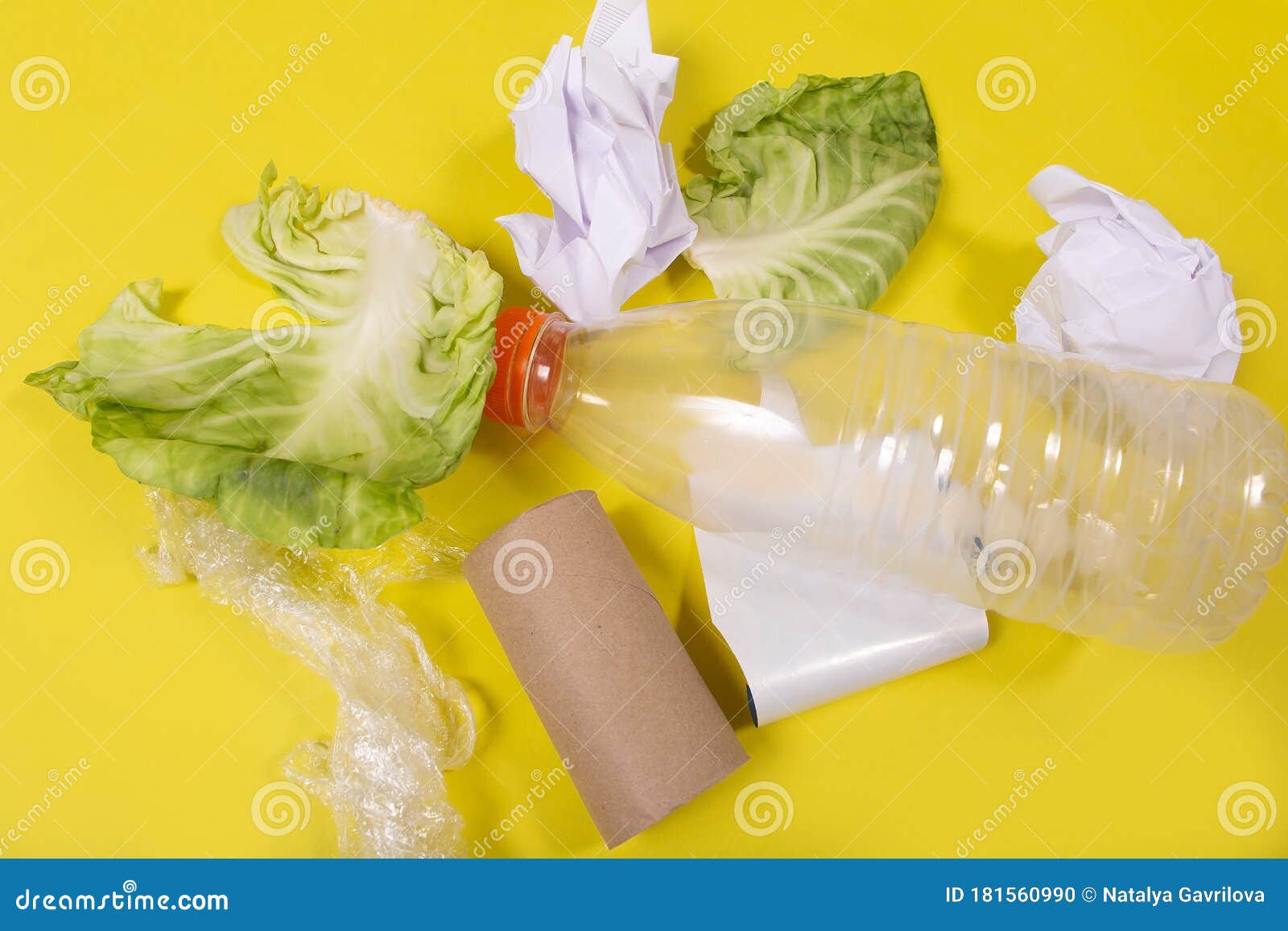 Debris on a Yellow Background, Environmental Issues Stock Photo Image